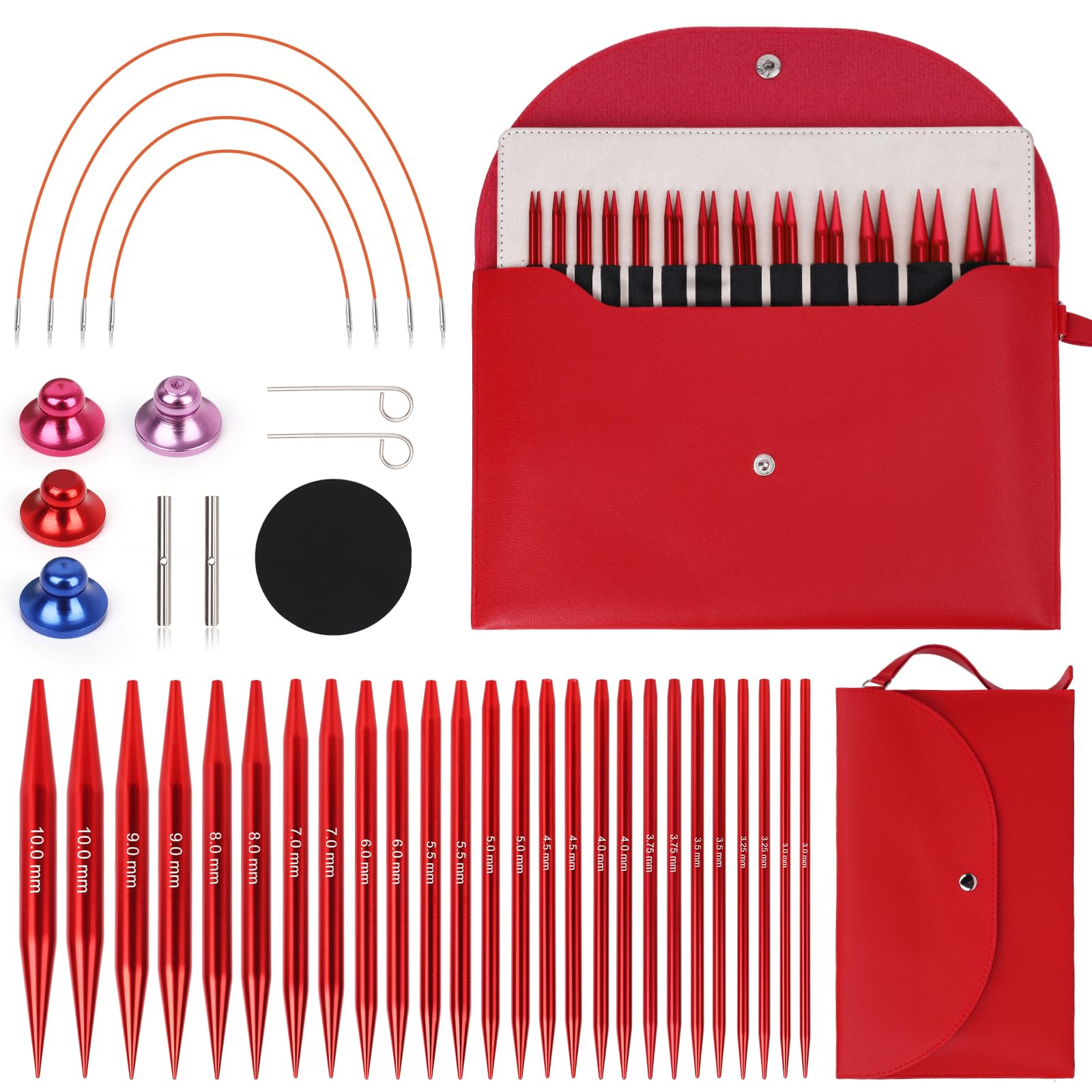 Coopay 13 Paia Ferri Circolari Intercambiabili 3-10mm, Rosso