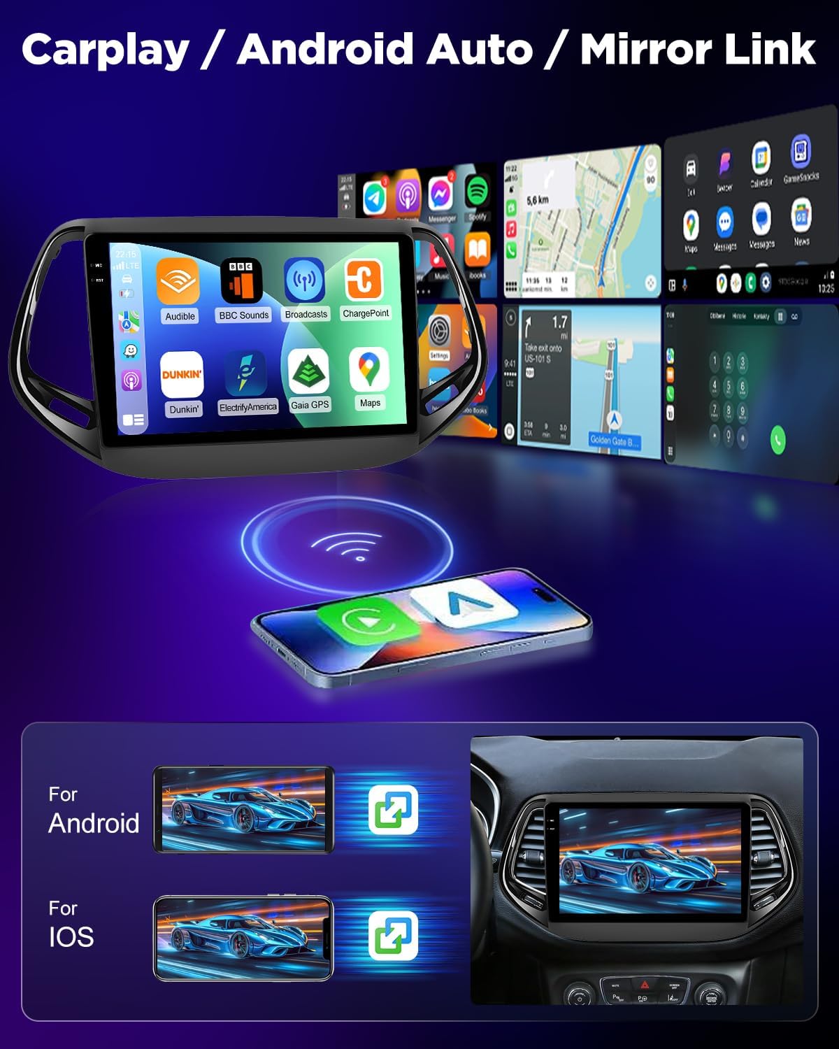 Nhopeew Autoradio Android 4+128G per Jeep Compass - immagine 3