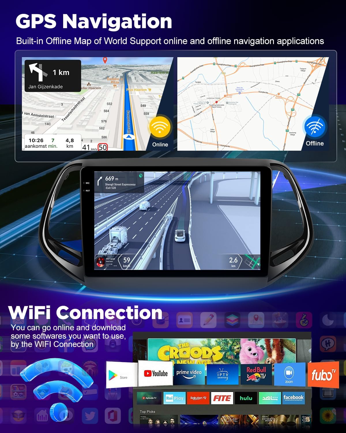Nhopeew Autoradio Android 4+128G per Jeep Compass - immagine 4