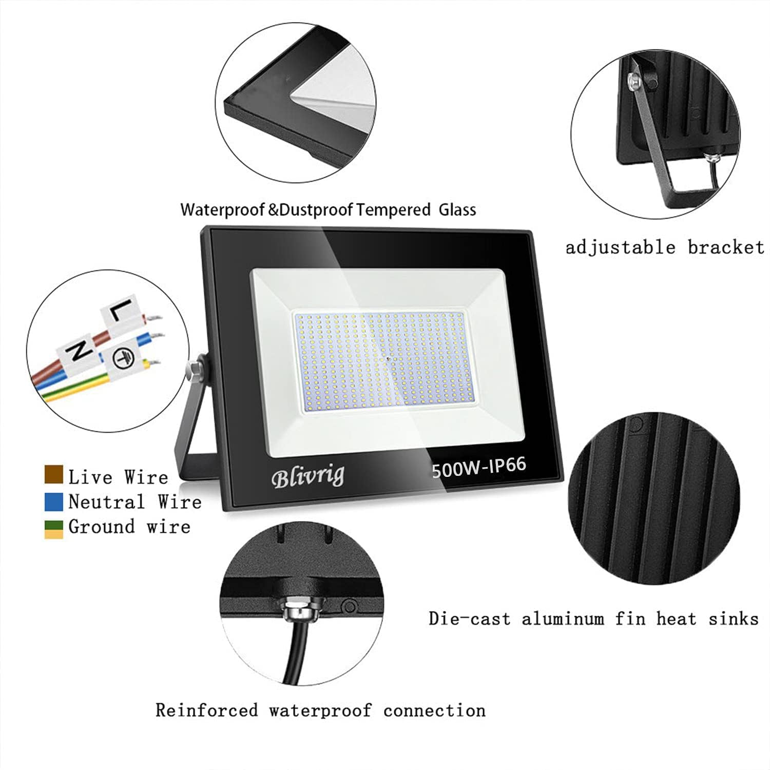 Blivrig Faretto LED da Esterno 500W Bianco Freddo - immagine 4