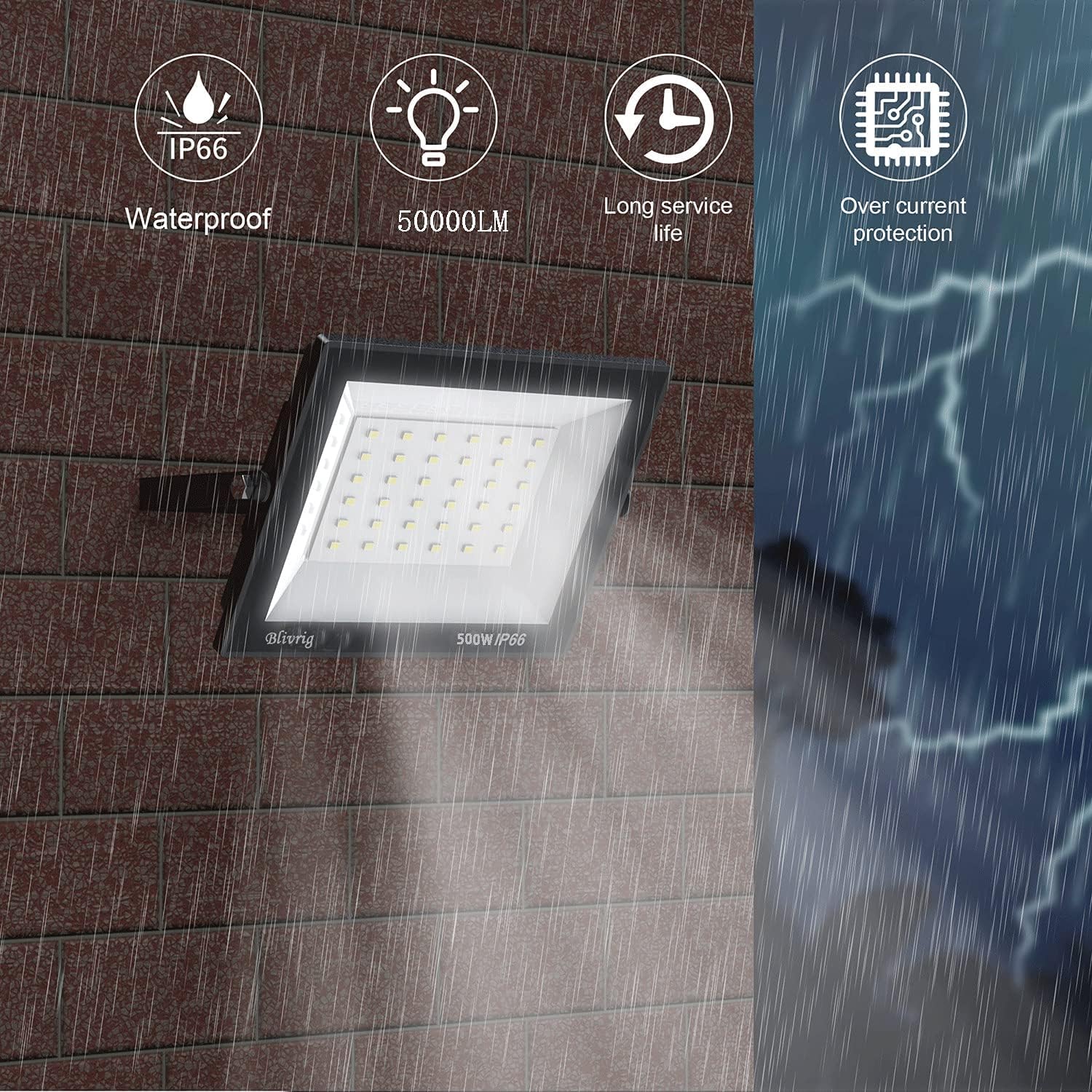 Blivrig Faretto LED da Esterno 500W Bianco Freddo - immagine 6