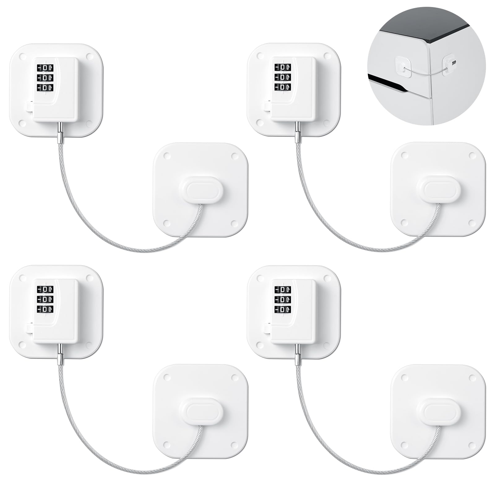 AiQInu 4PCS Lucchetto Frigorifero Bambini, Chiudi Cassetti Bambini Con Password, Blocca Cassetti Per Bambini Per Frigorifero, Lavatrice, Mobile, Finestra