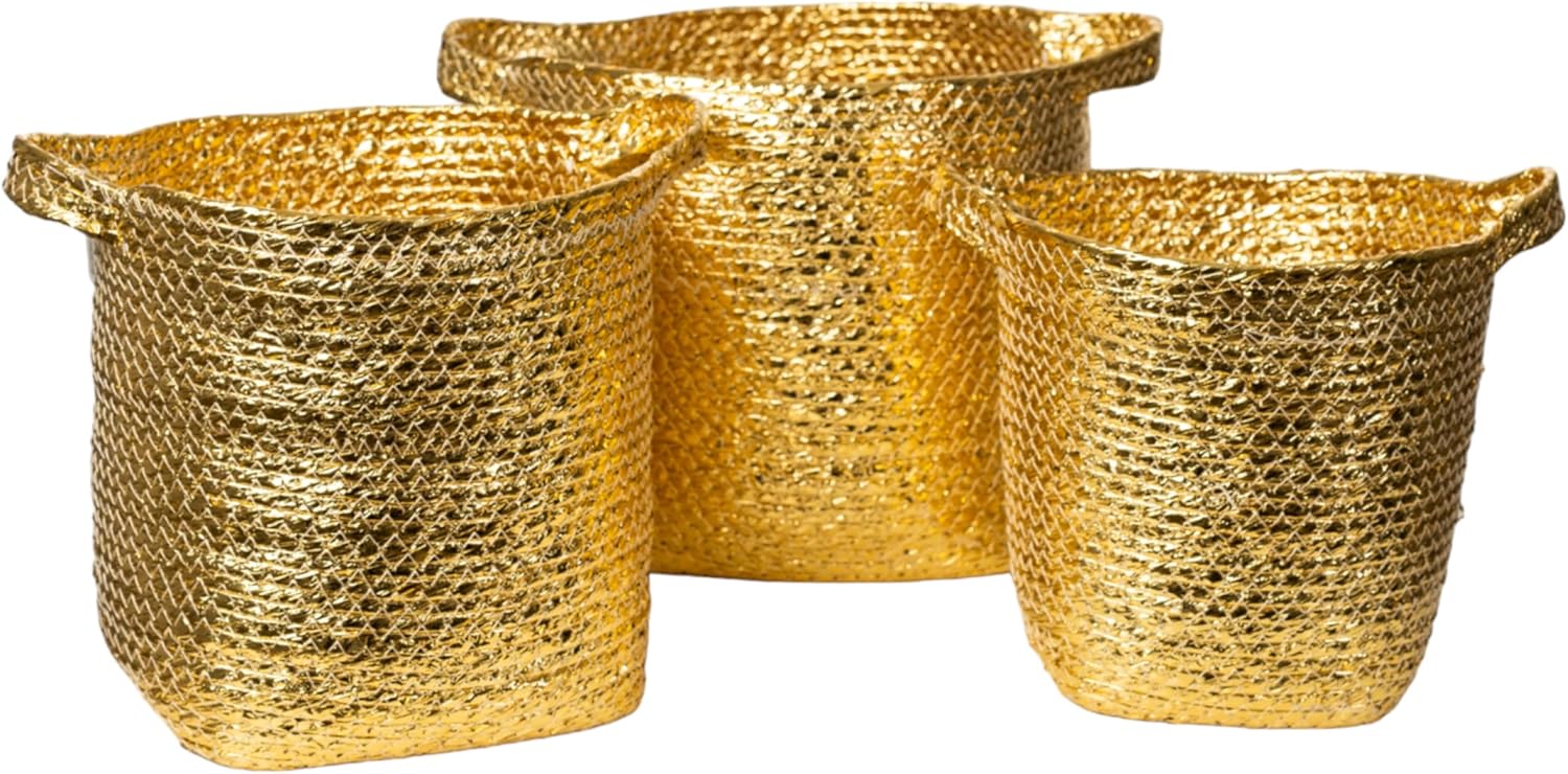 SET 3 CESTOS DORADO FIBRAS