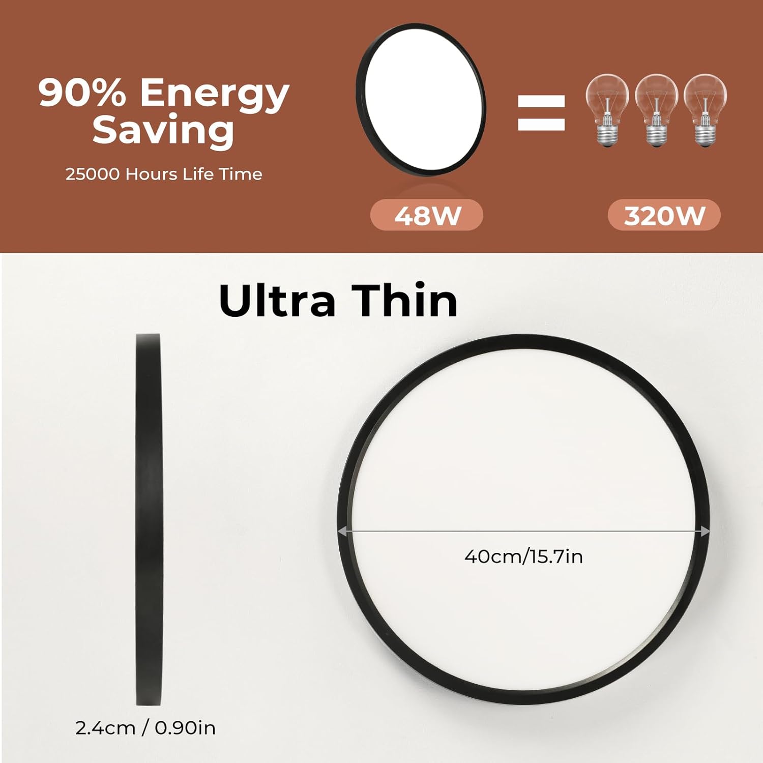 Easy Eagle Plafoniera LED Soffitto 40cm Rotonda, Nero - immagine 2