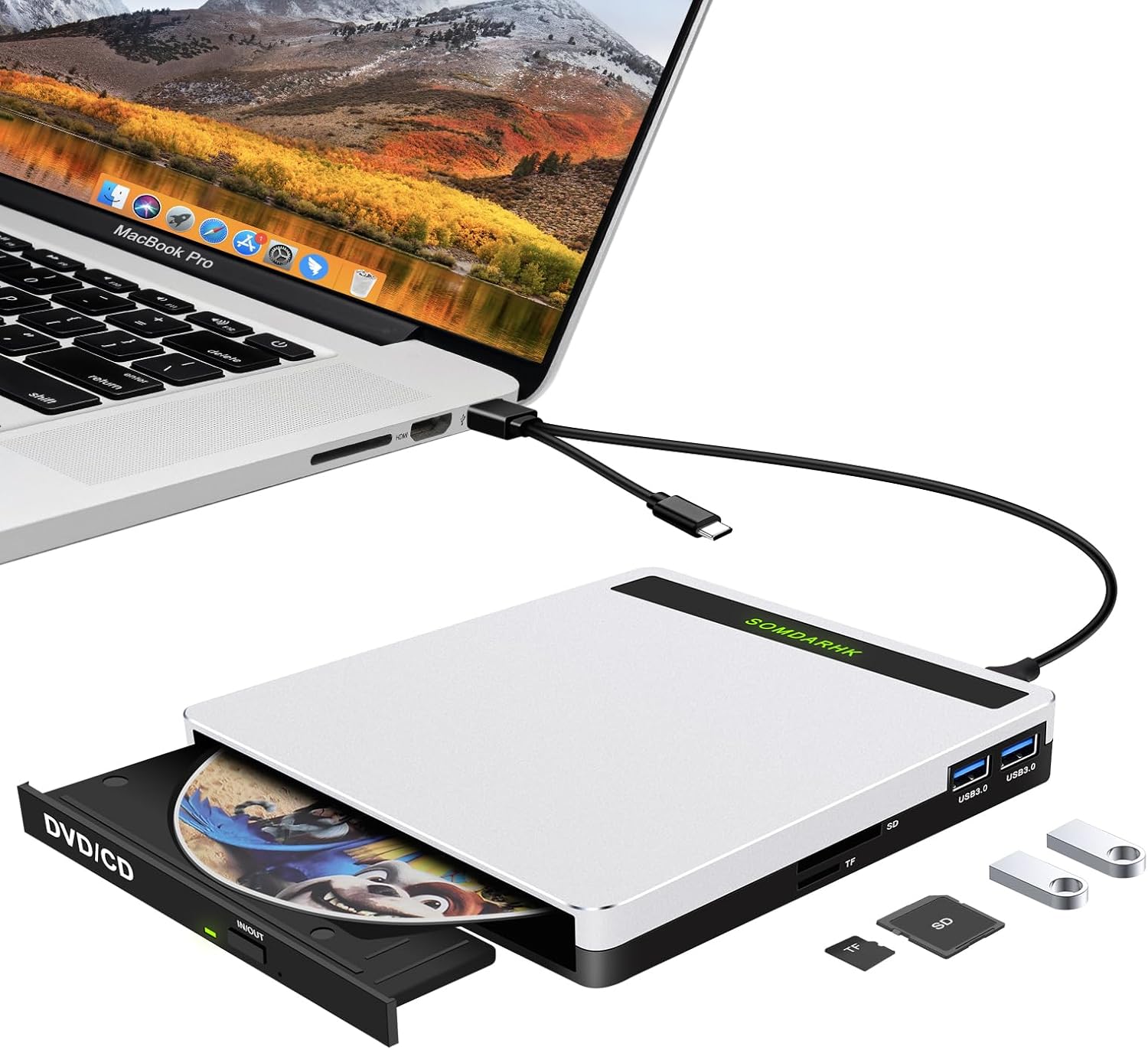 SomdarHK Unità CD DVD Esterna USB 3.0 Tipo-C 5-in-1 - immagine 1
