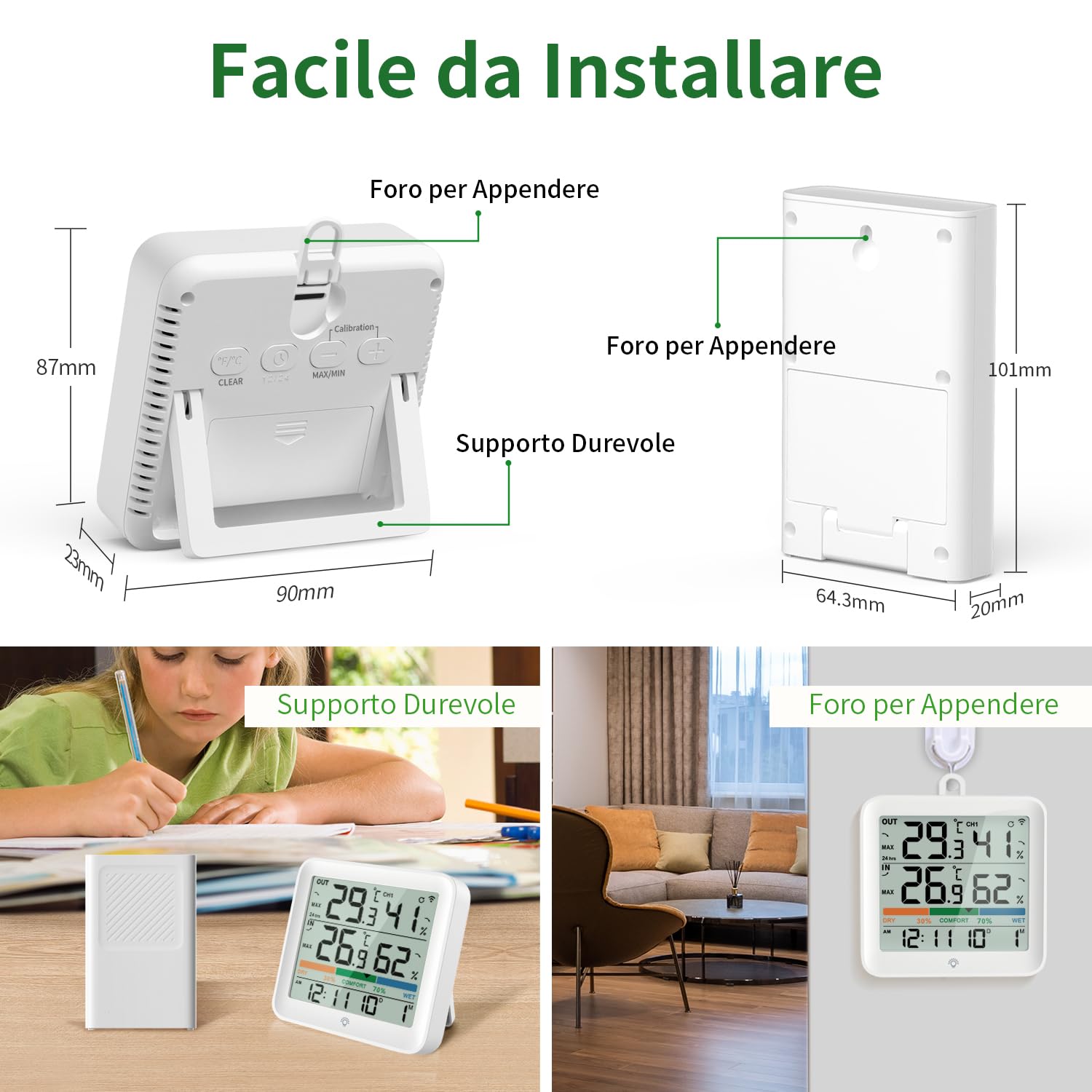 Termometro Igrometro Wireless Digitale Interno Esterno - immagine 3