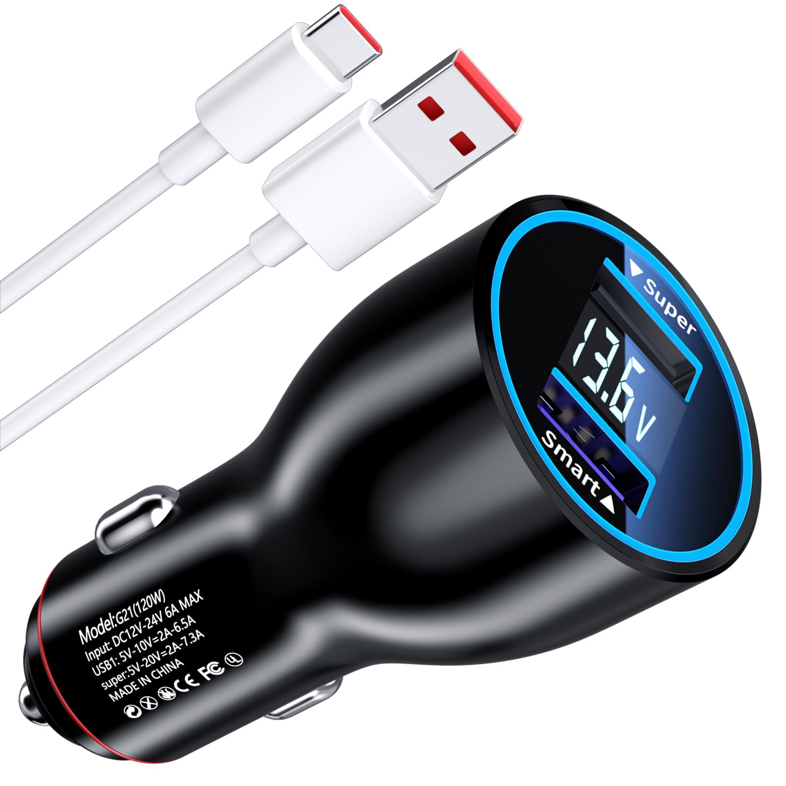 Caricabatterie Auto Rapido 120W con Cavo USB C