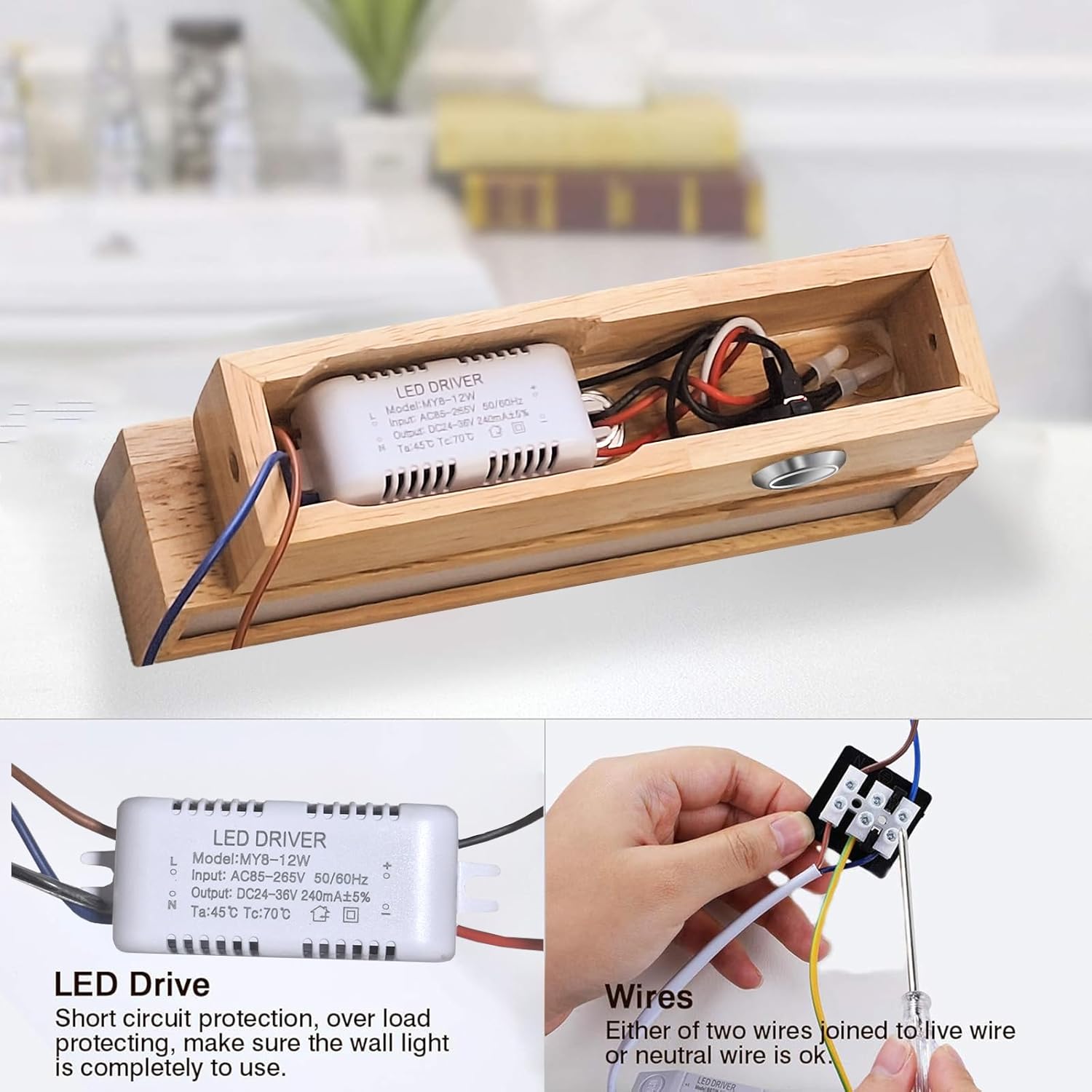 Applique Legno con Interruttore Touch, 6W Dimmerabile - immagine 6