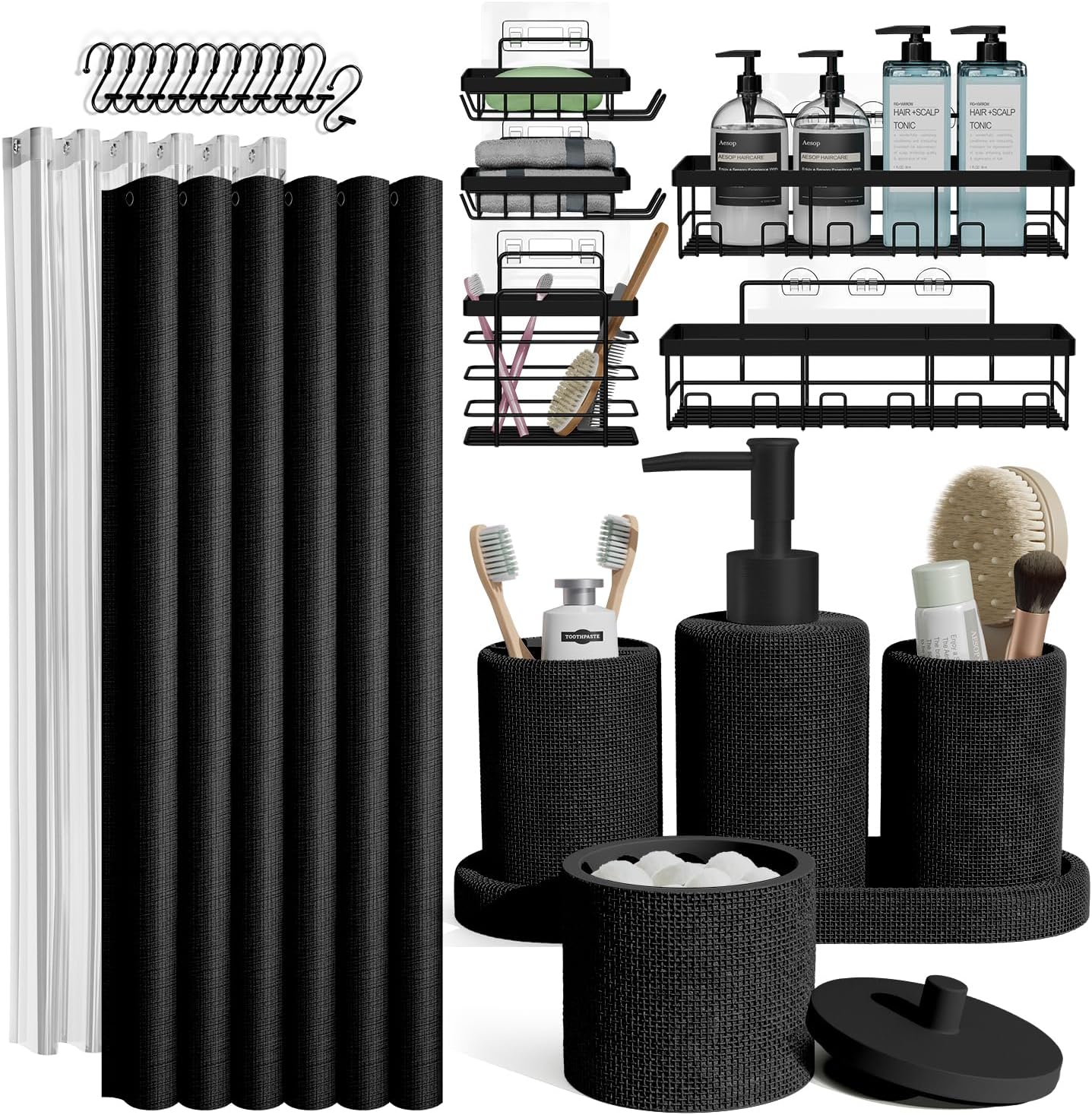 Clara Clark Set Accessori Bagno Nero 24 Pezzi - immagine 1