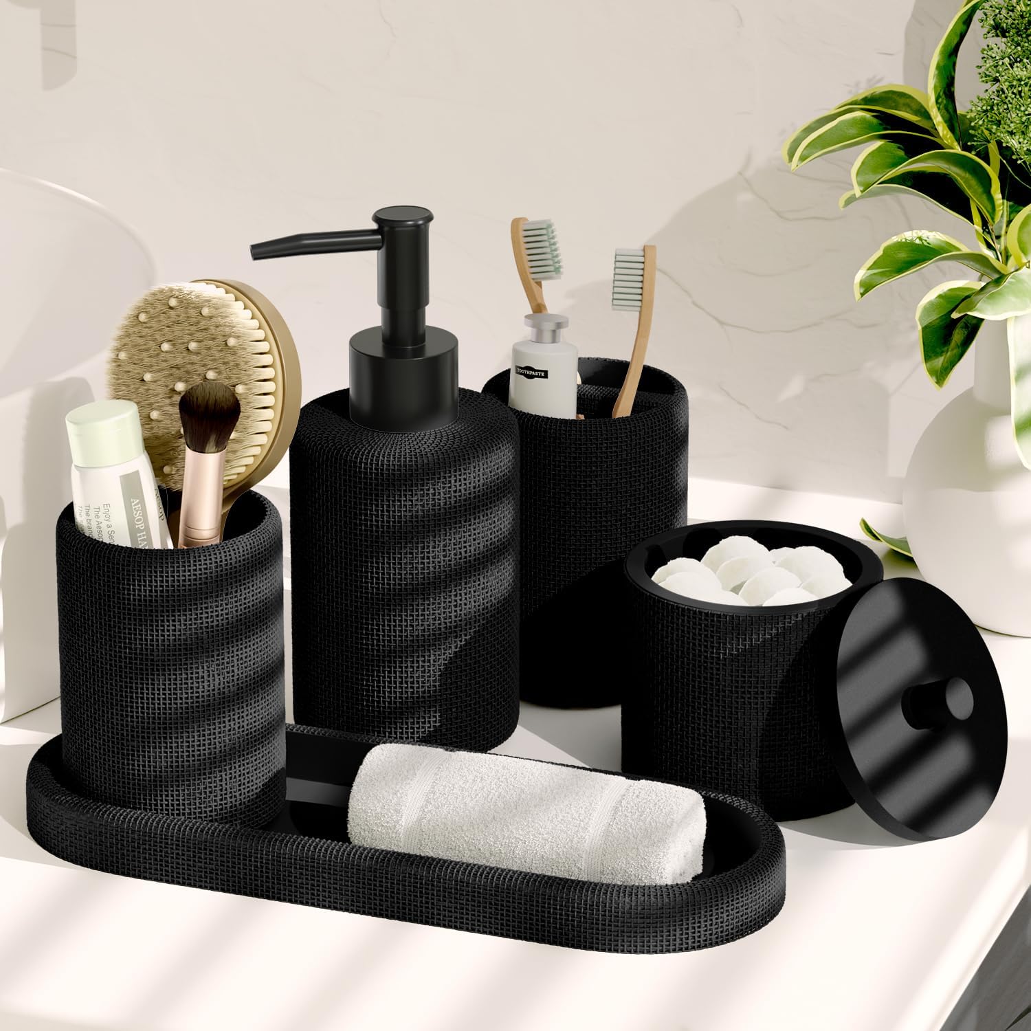 Clara Clark Set Accessori Bagno Nero 24 Pezzi - immagine 8