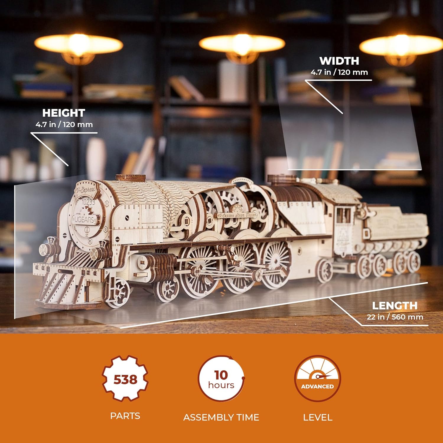 Ugears V-Express - Treno a Vapore con Tender Puzzle 3D - immagine 2
