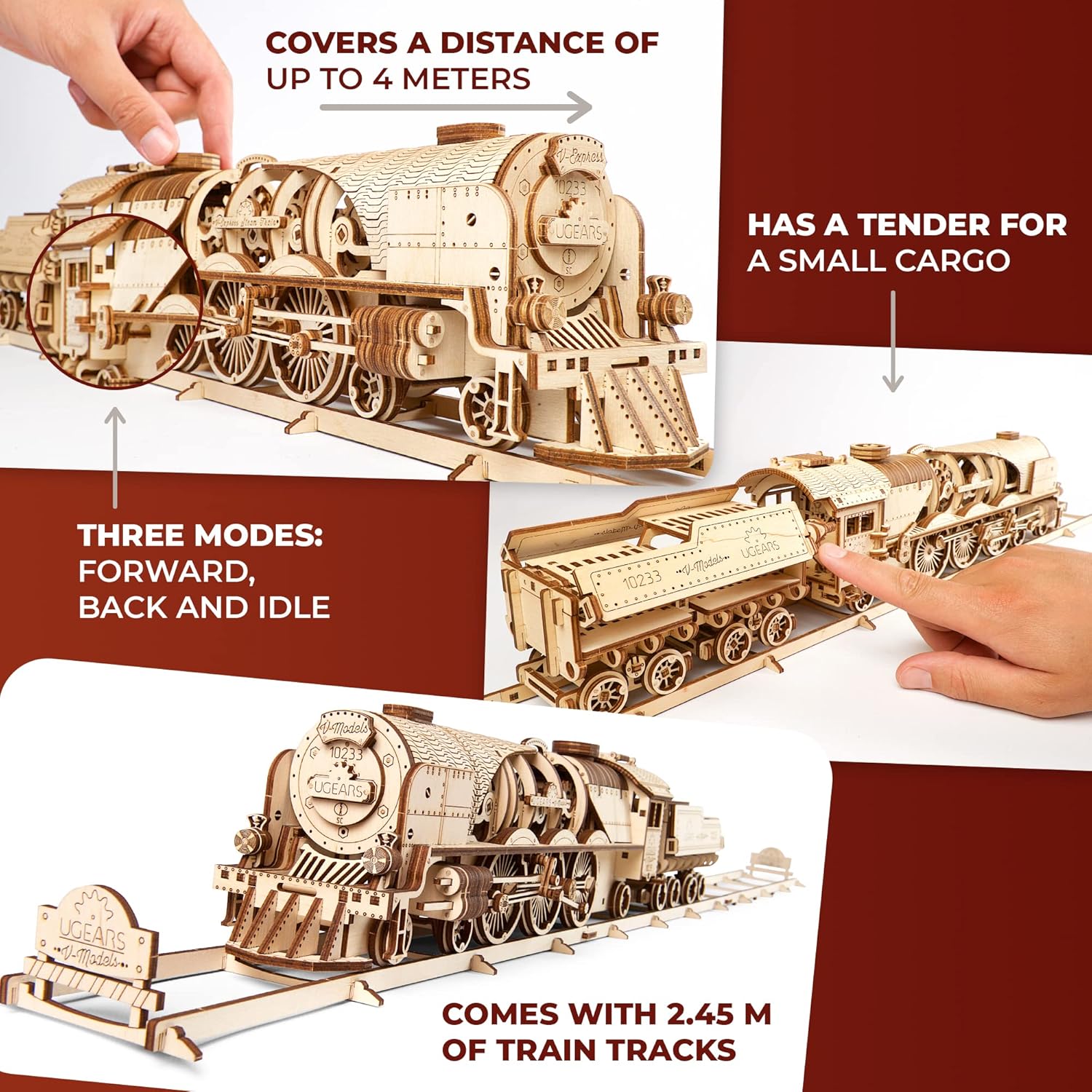 Ugears V-Express - Treno a Vapore con Tender Puzzle 3D - immagine 3