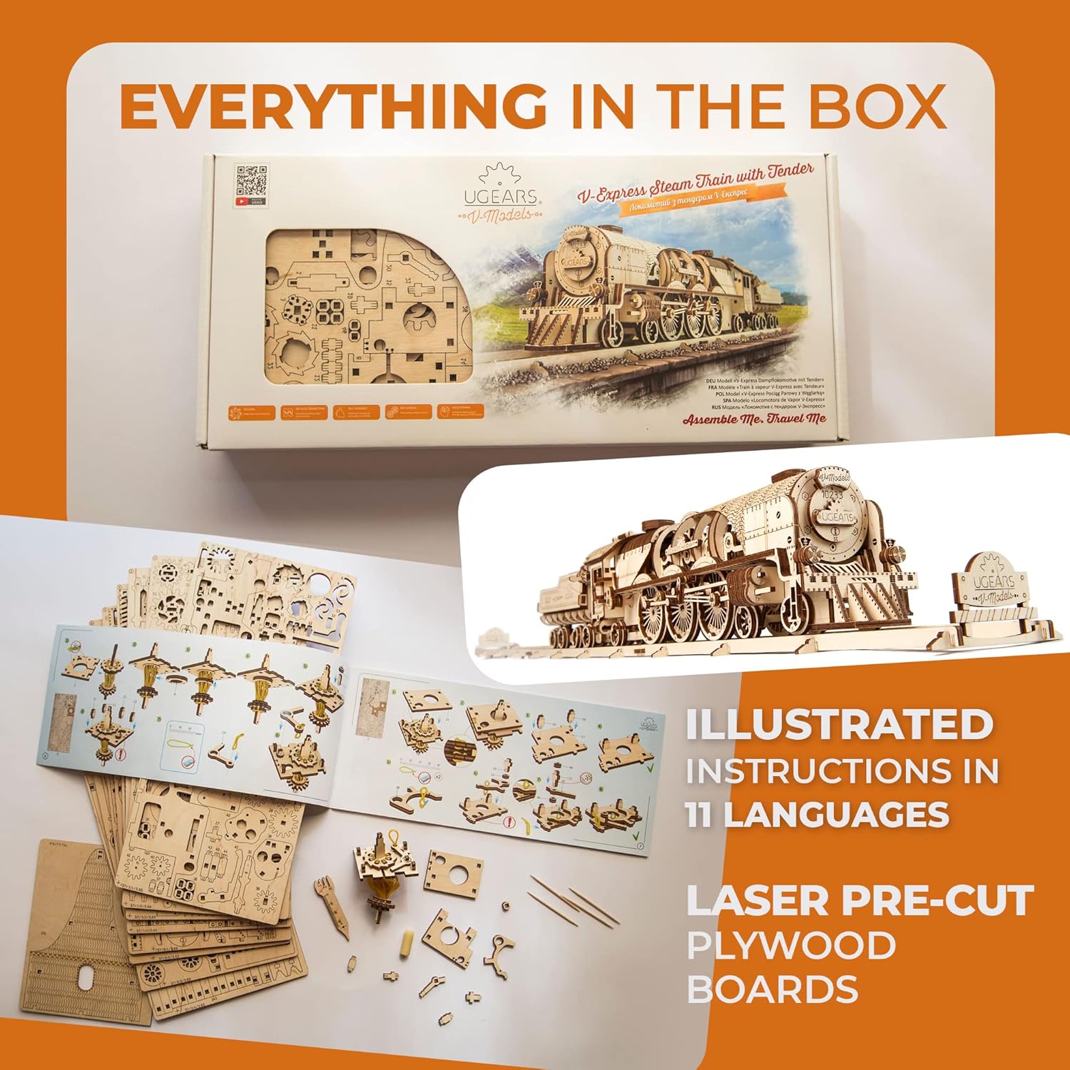 Ugears V-Express - Treno a Vapore con Tender Puzzle 3D - immagine 5