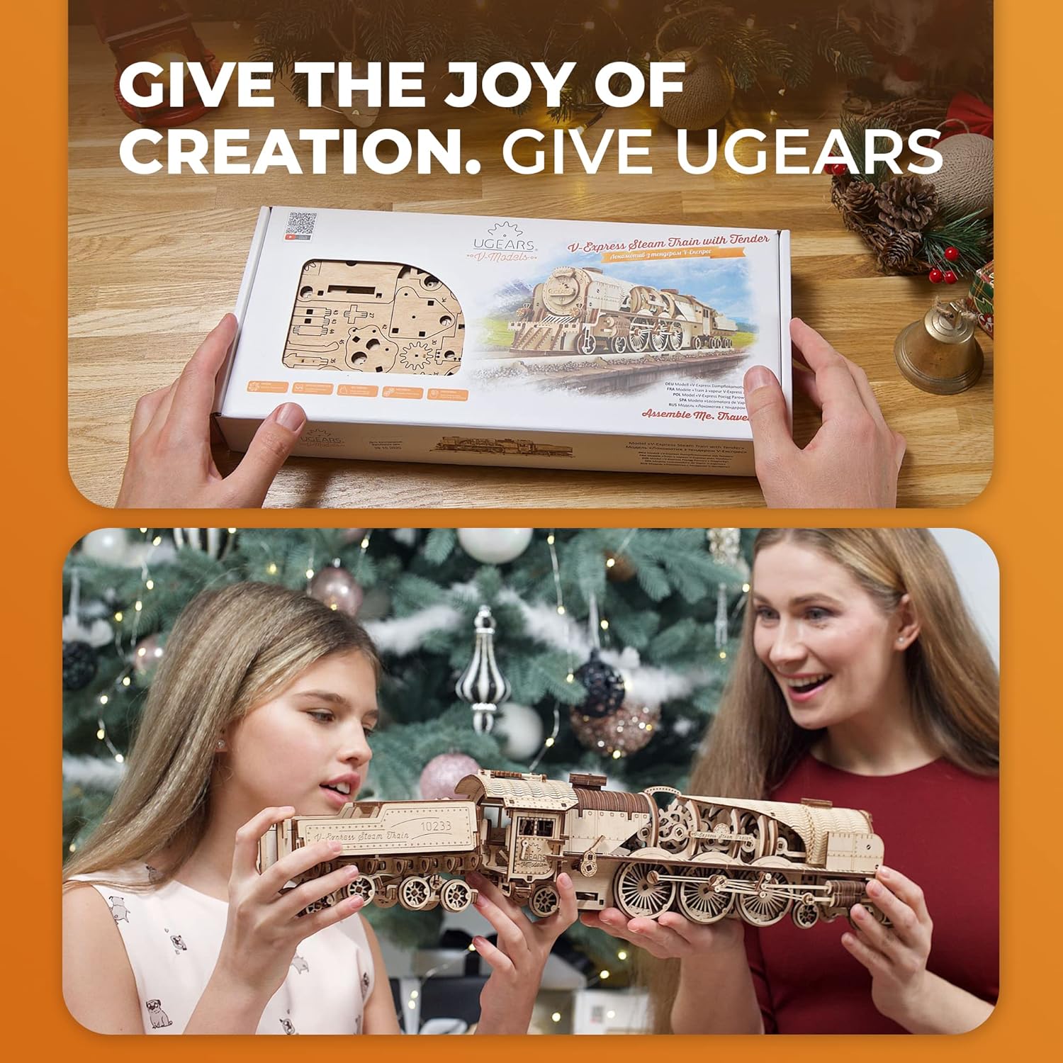 Ugears V-Express - Treno a Vapore con Tender Puzzle 3D - immagine 6