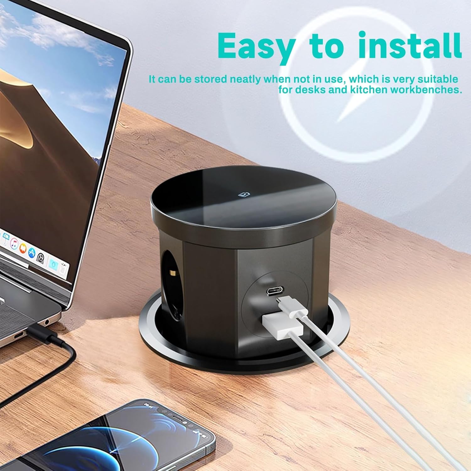 Dewin Multipresa a Scomparsa 2500W 16A con USB-C e USB-A - immagine 4