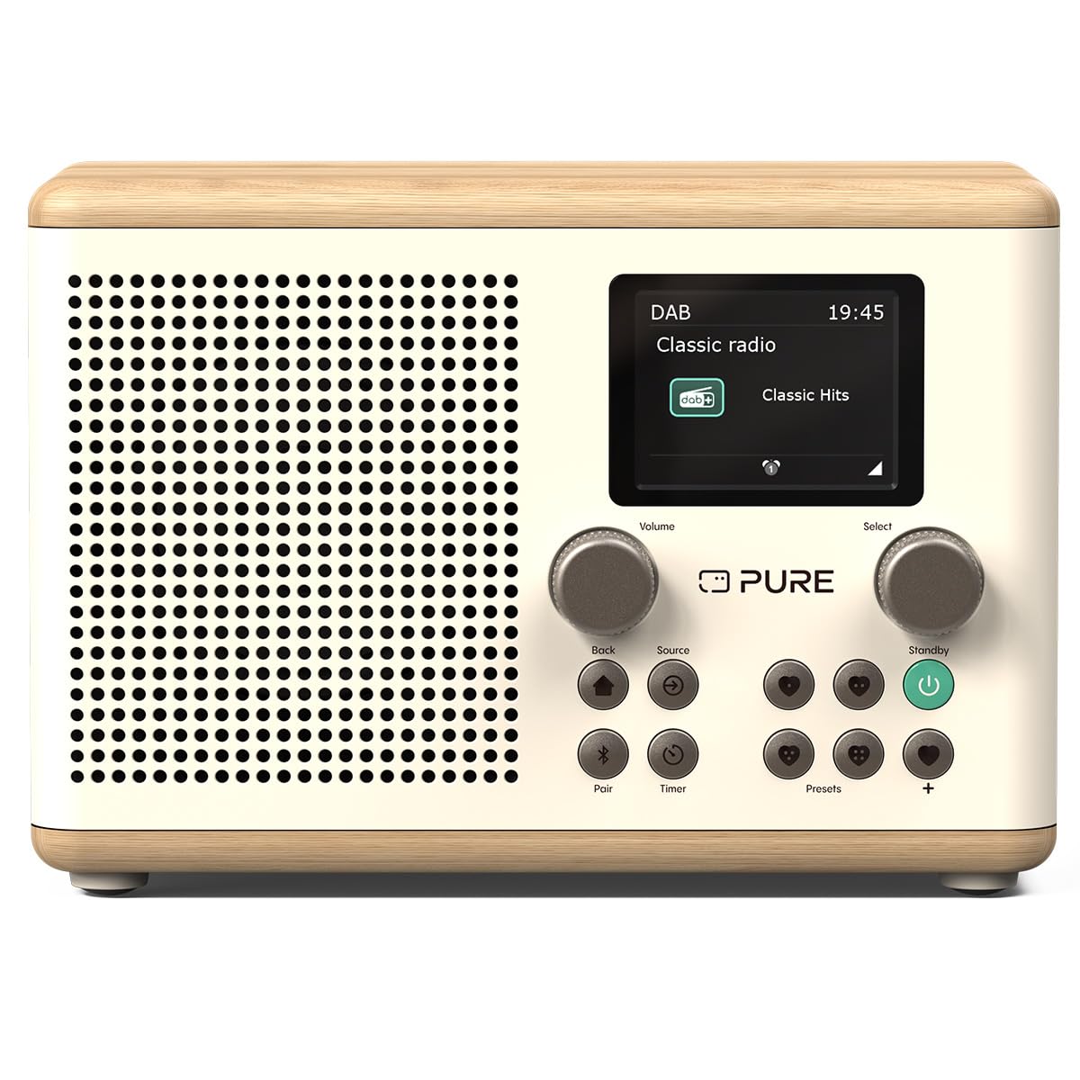Pure Classic H4 Radio da Cucina Digitale, Cotone Bianco/Quercia