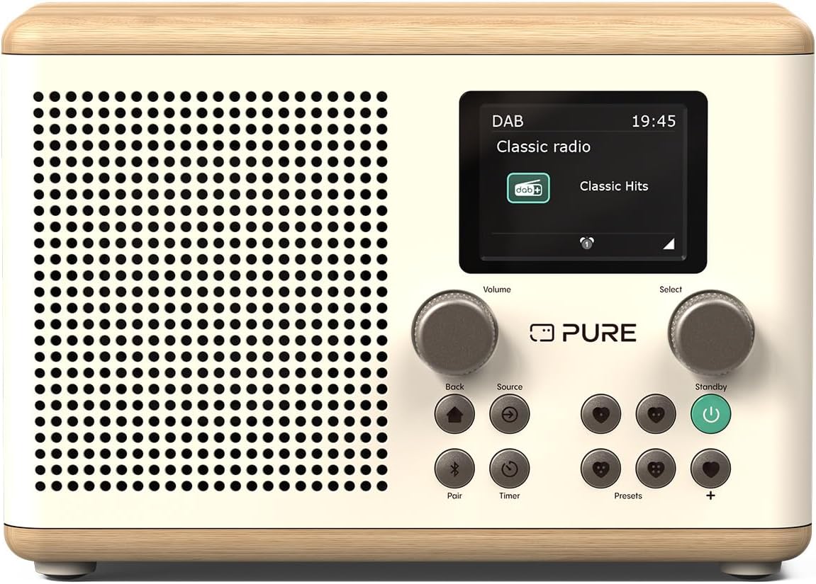 Pure Classic H4 Radio da Cucina Digitale, Cotone Bianco/Quercia - immagine 1