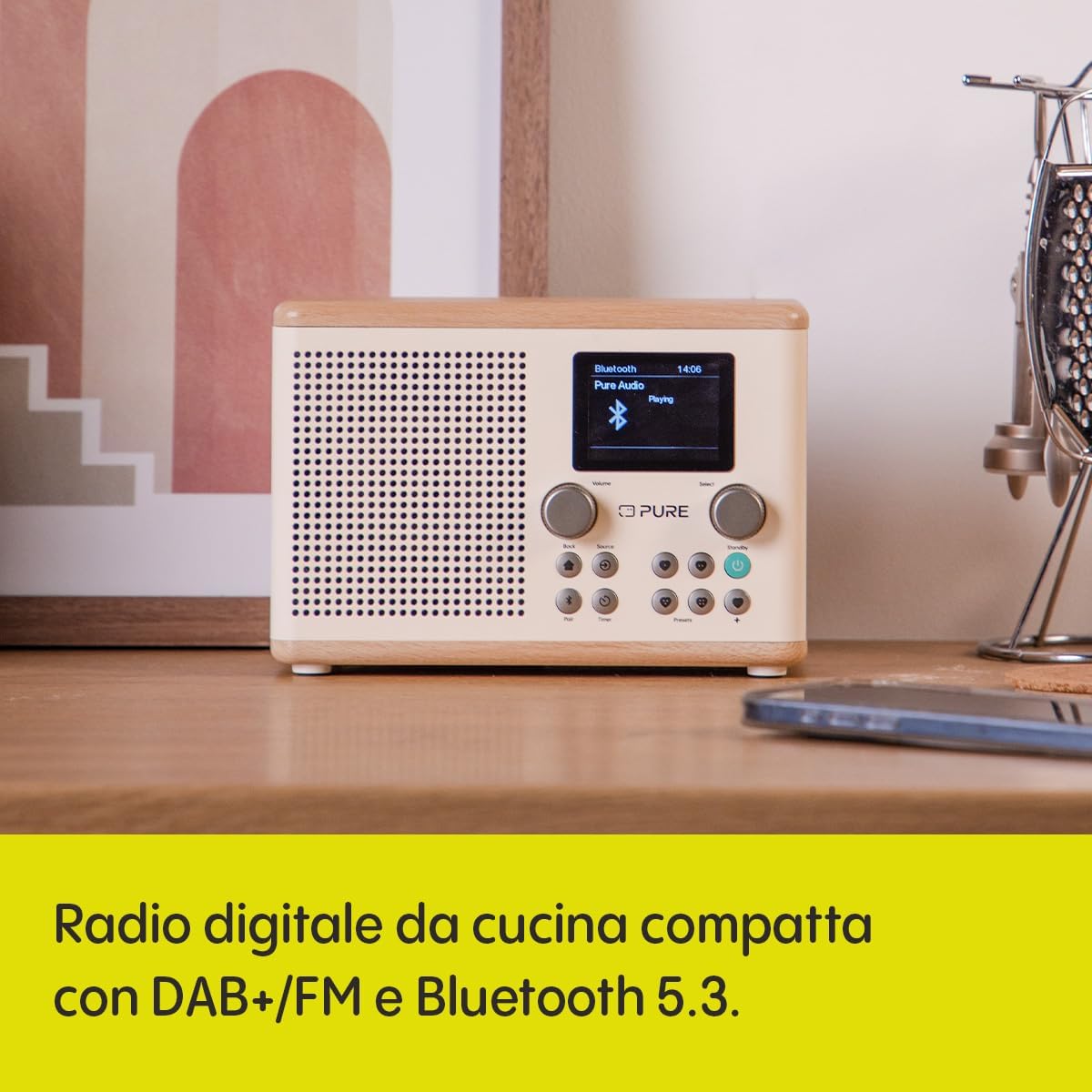 Pure Classic H4 Radio da Cucina Digitale, Cotone Bianco/Quercia - immagine 2