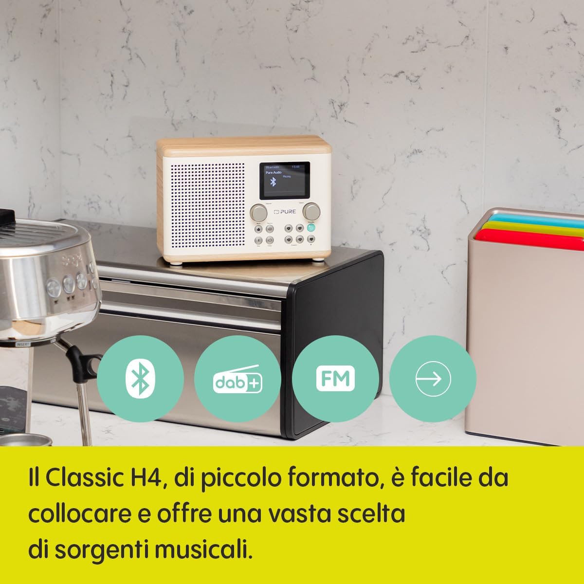 Pure Classic H4 Radio da Cucina Digitale, Cotone Bianco/Quercia - immagine 3