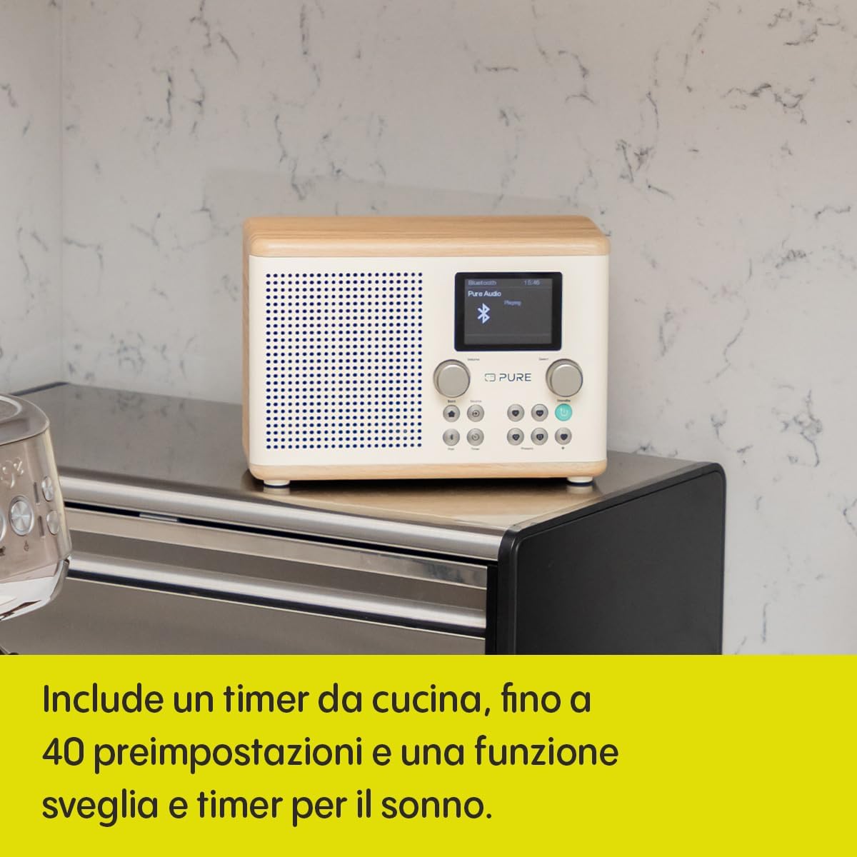 Pure Classic H4 Radio da Cucina Digitale, Cotone Bianco/Quercia - immagine 4