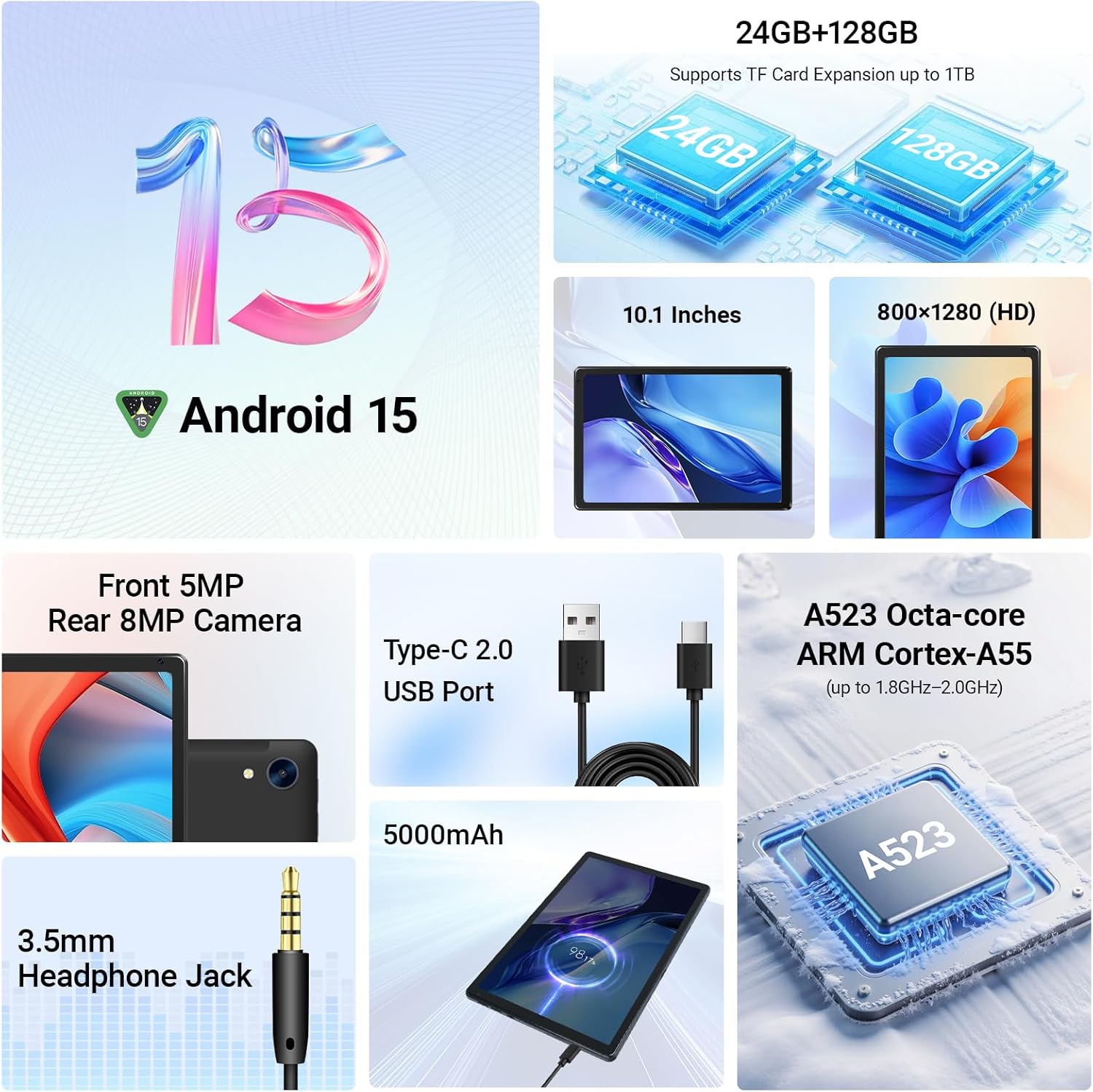 Android 15 Tablet 10 Pollici 24GB RAM+128GB ROM - immagine 2