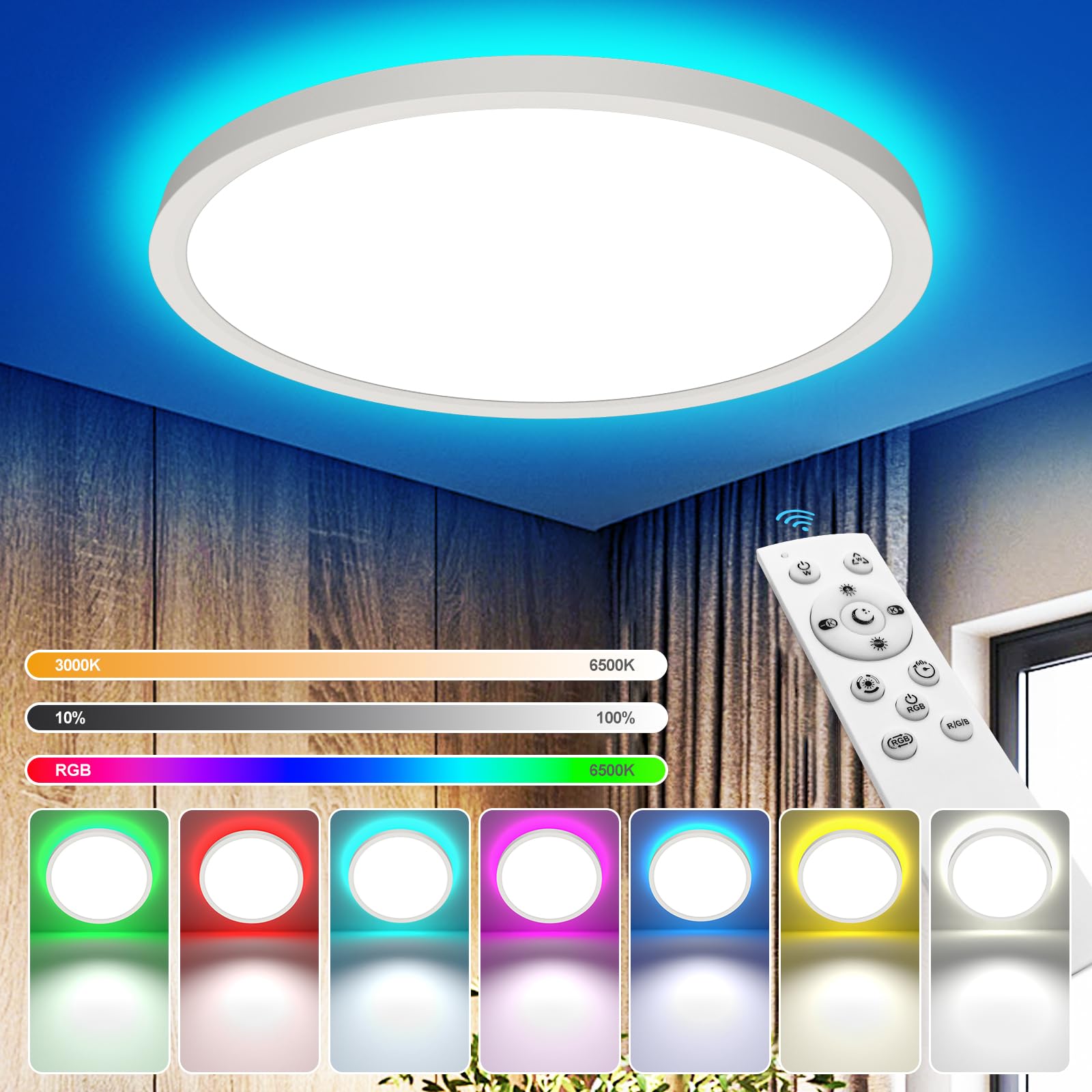 Yilaie Plafoniera LED Soffitto Rotonda 24W 2700LM RGB