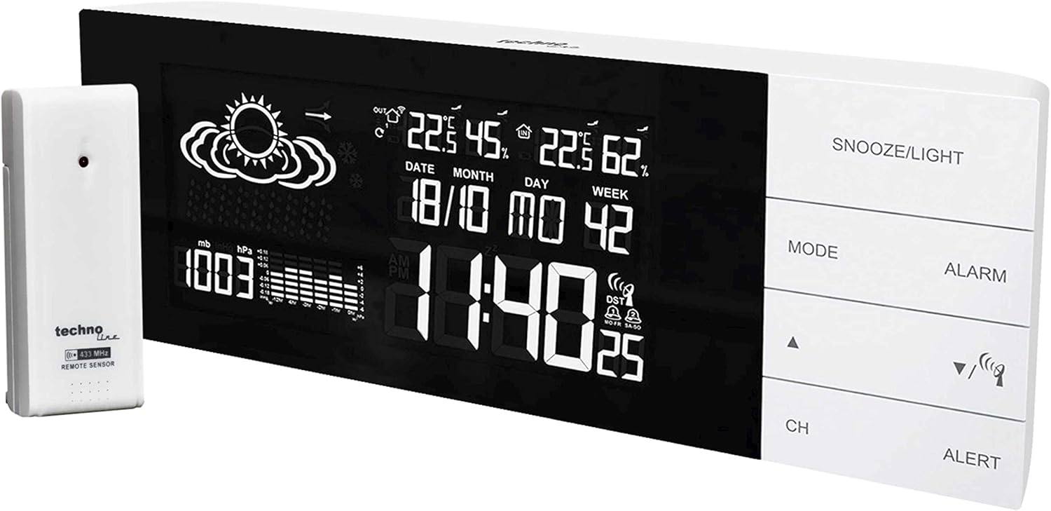 TechnoLine WS 6870 Stazione Meteo, Bianco/Nero