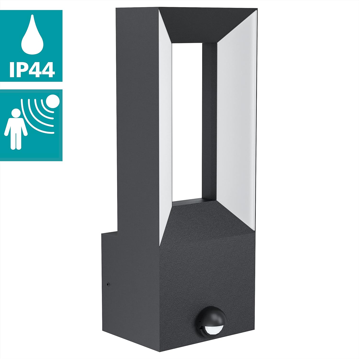 Eglo Led lampada da parete per esterni Riforano, lampada da esterno con rilevatore di movimento, sensore crepuscolare, fusione di alluminio in nero e plastica in bianco, bianco caldo, IP44 - immagine 2