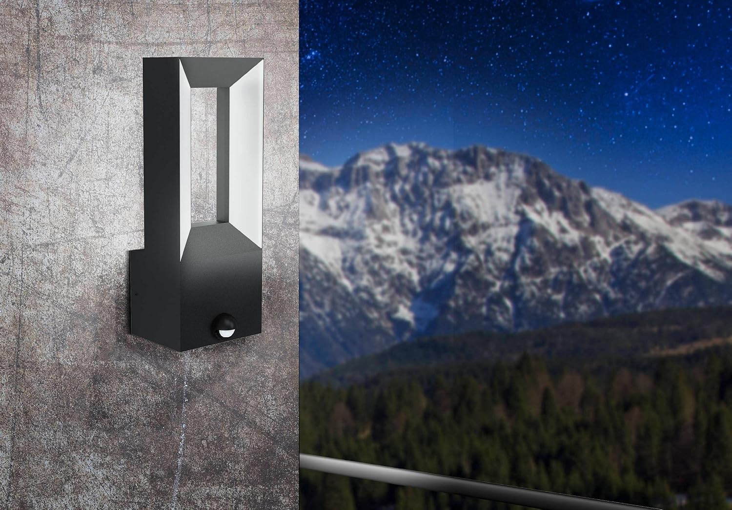 Eglo Led lampada da parete per esterni Riforano, lampada da esterno con rilevatore di movimento, sensore crepuscolare, fusione di alluminio in nero e plastica in bianco, bianco caldo, IP44 - immagine 3