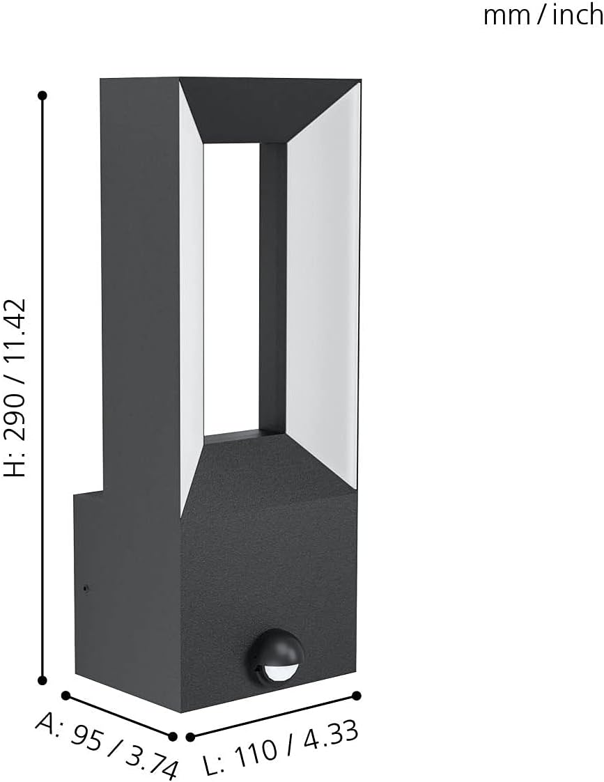 Eglo Led lampada da parete per esterni Riforano, lampada da esterno con rilevatore di movimento, sensore crepuscolare, fusione di alluminio in nero e plastica in bianco, bianco caldo, IP44 - immagine 6