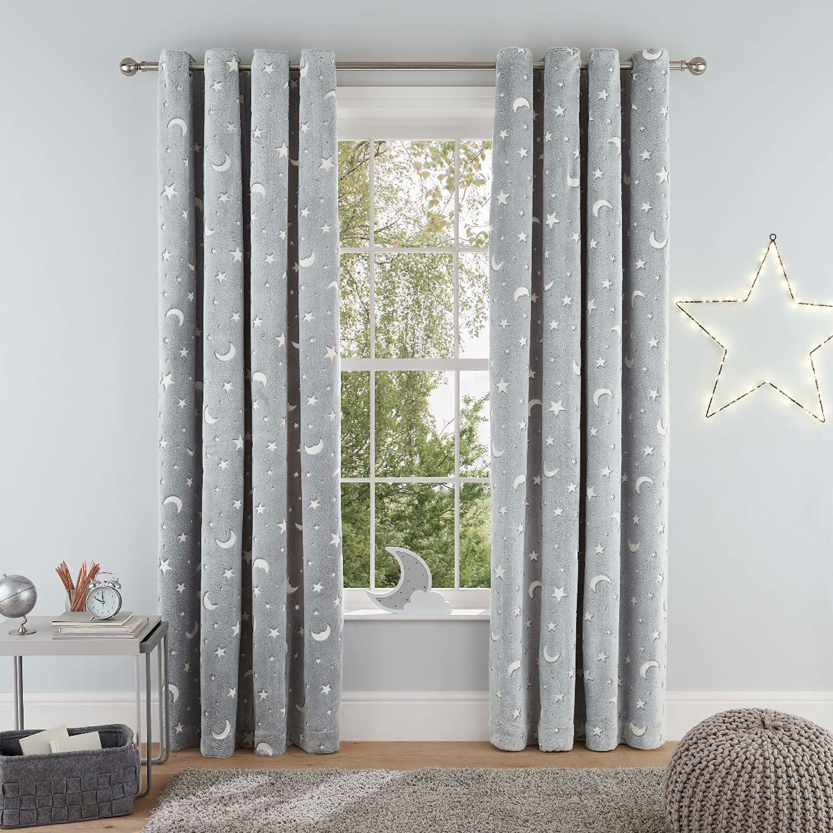 Sleepdown Tende con Occhielli Luna e Stelle 168x228cm, Grigio