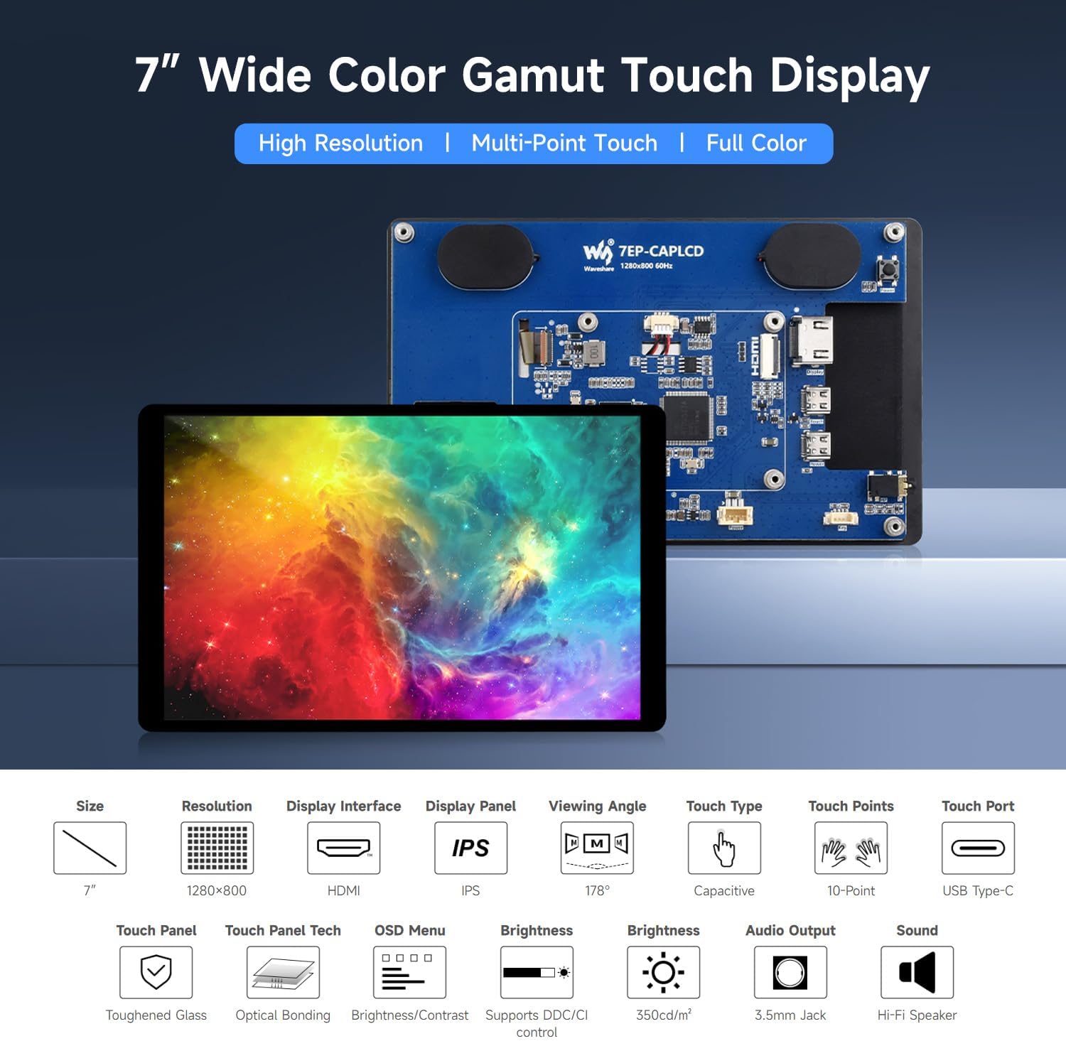 Waveshare Display Touch Capacitivo 7" IPS 1280x800 - immagine 3