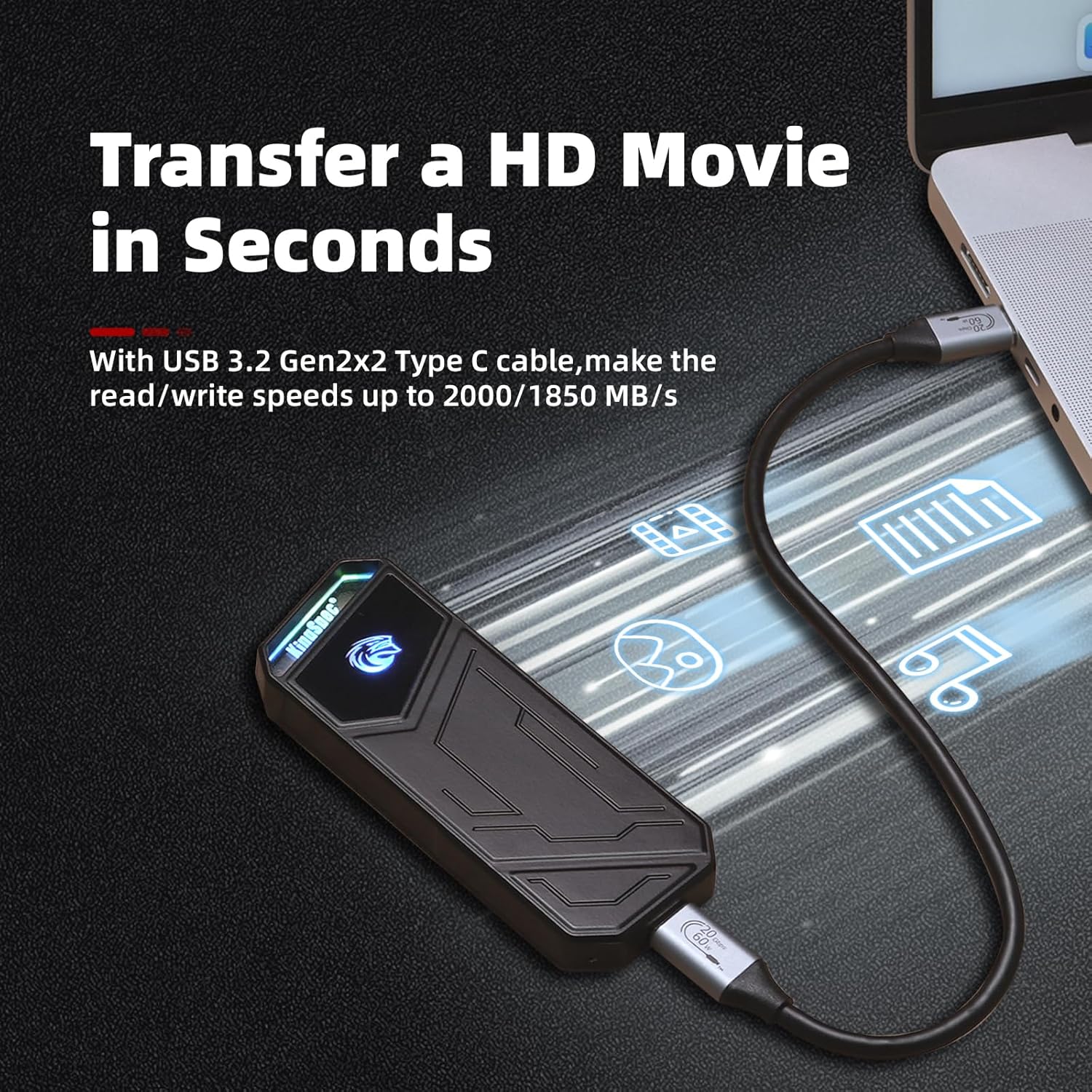 Kingspec Z5 2TB SSD Esterno Portatile con Luce RGB - immagine 2