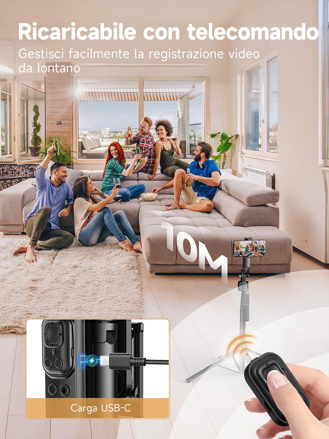 Rollei Auto Tracking Tripod - Treppiede Selfie Stick 163cm - immagine 6