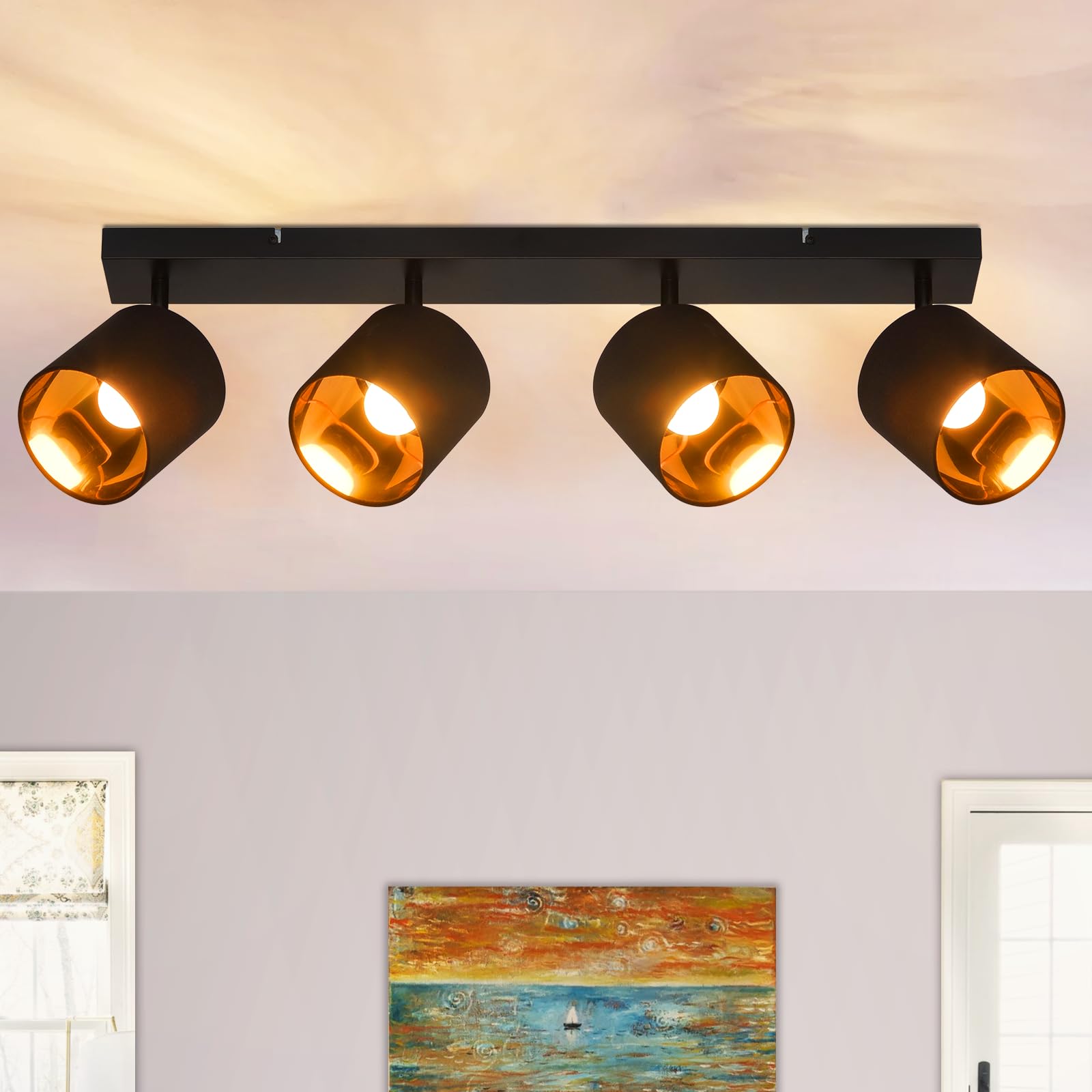 Glitzerlife Faretto da Soffitto 4 Lampadine, Nero