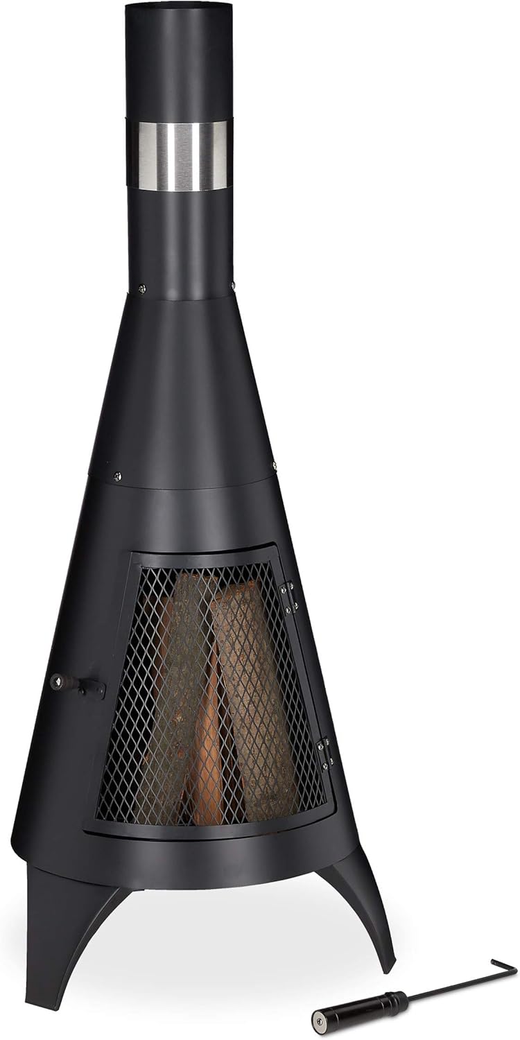Relaxdays Stufa da Esterno con Parascintille, Nera