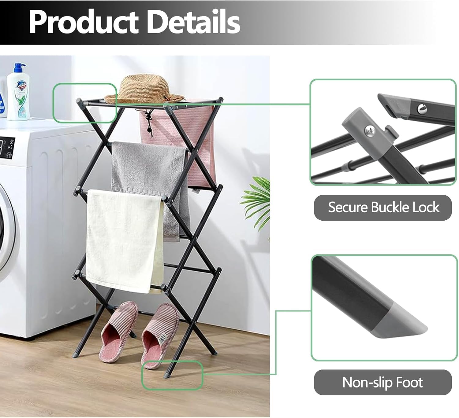 Aonat Stendibiancheria Pieghevole a 6 Livelli, Nero - immagine 3