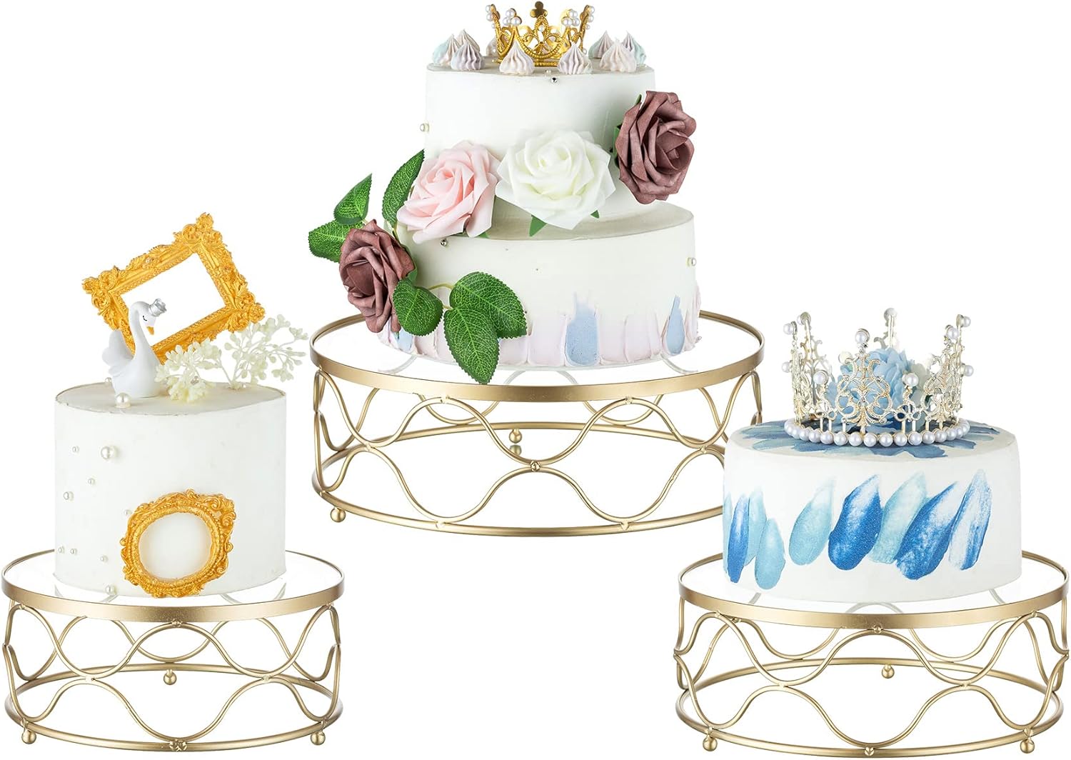 Nuptio Set 3 Alzate Torta Oro Rotonde in Metallo