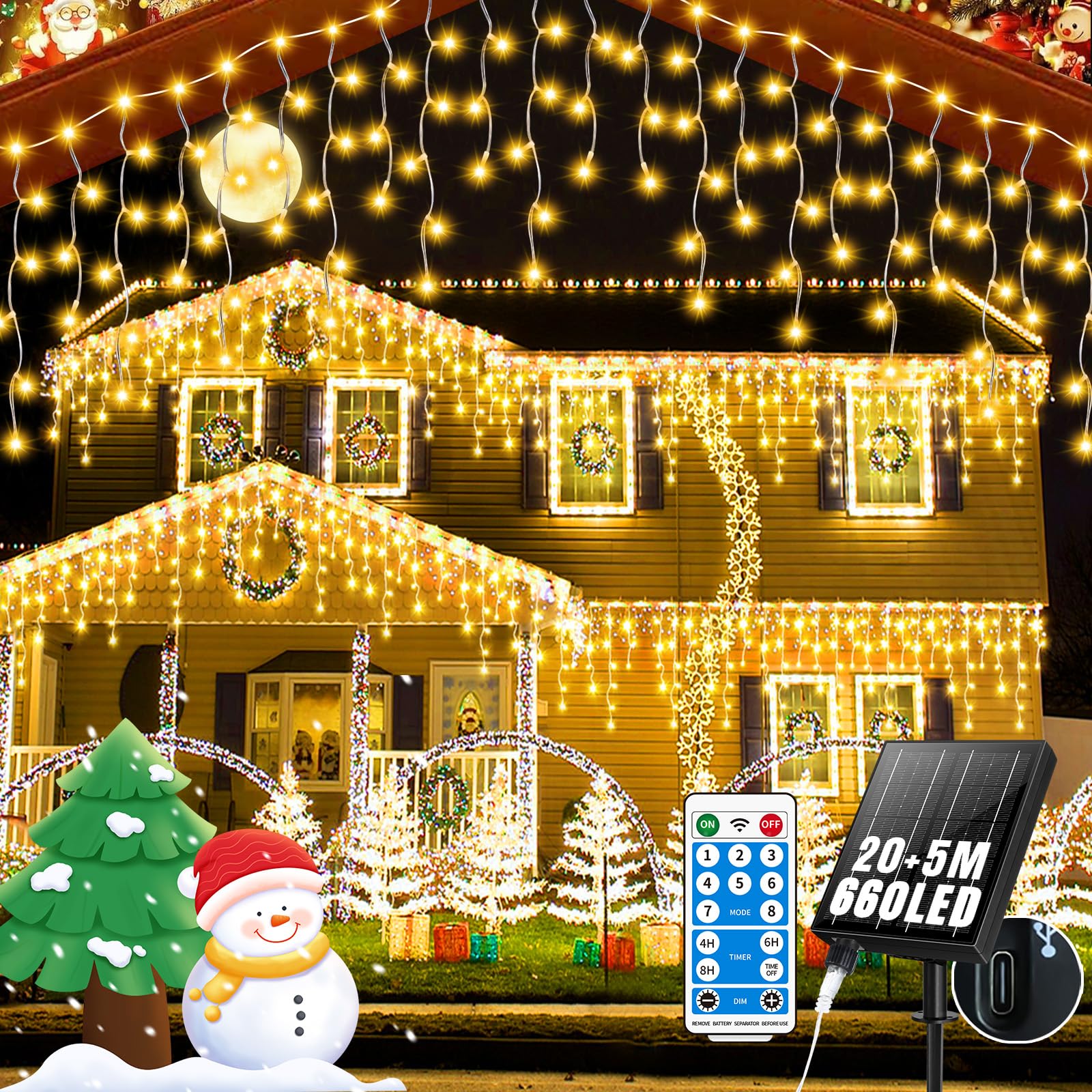 Gcmacau Tenda Luminosa Solare Esterno 20m + 5m 660 LED