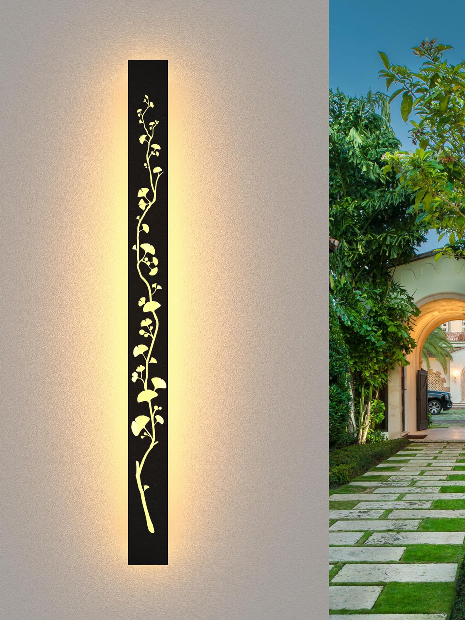 Aoeh Lampada da Parete Esterni Ginkgo Nera Lunga 100cm