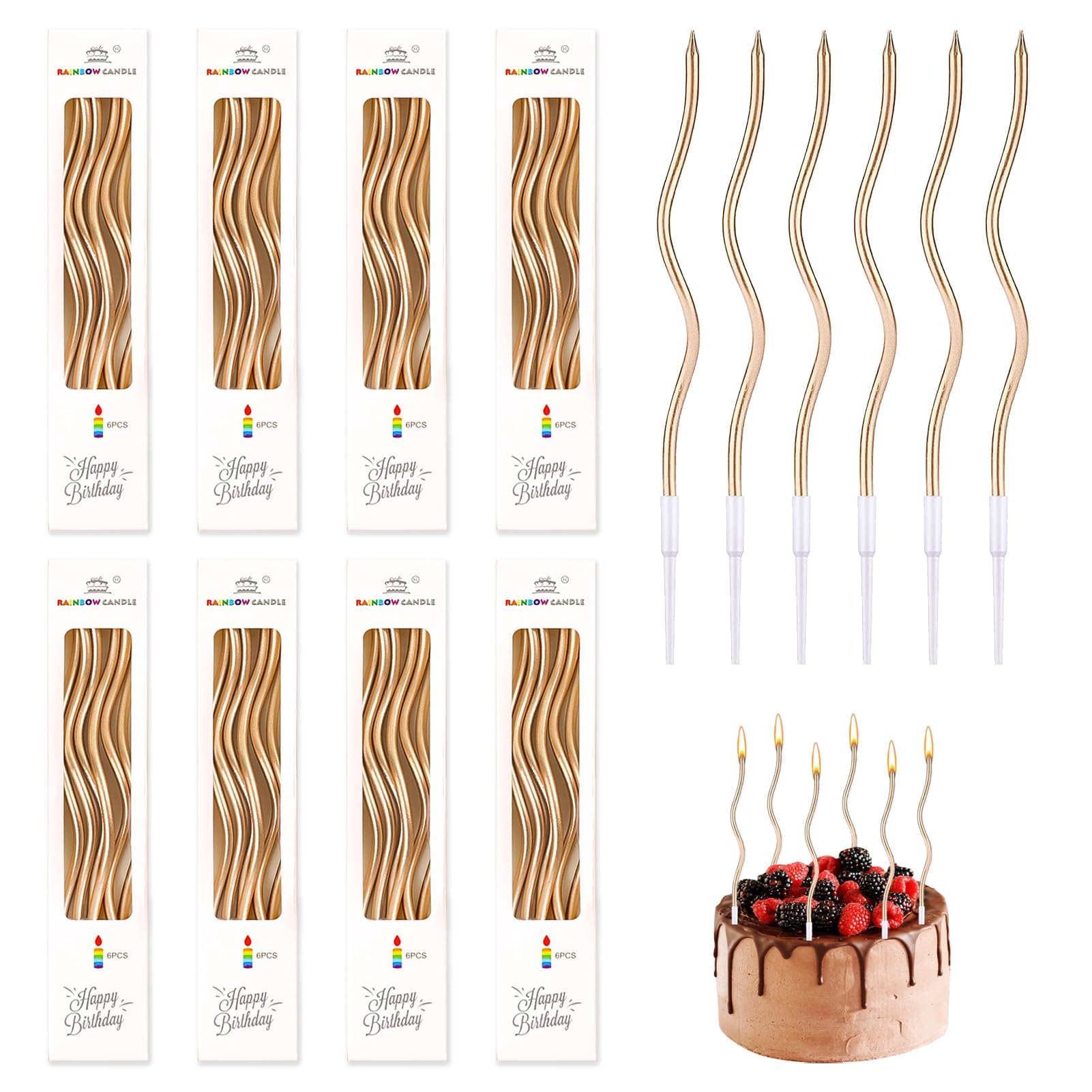 48 Candeline Compleanno a Spirale Metalliche Champagne