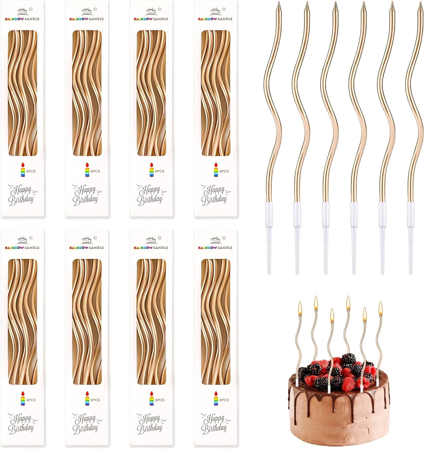 48 Candeline Compleanno a Spirale Metalliche Champagne - immagine 1