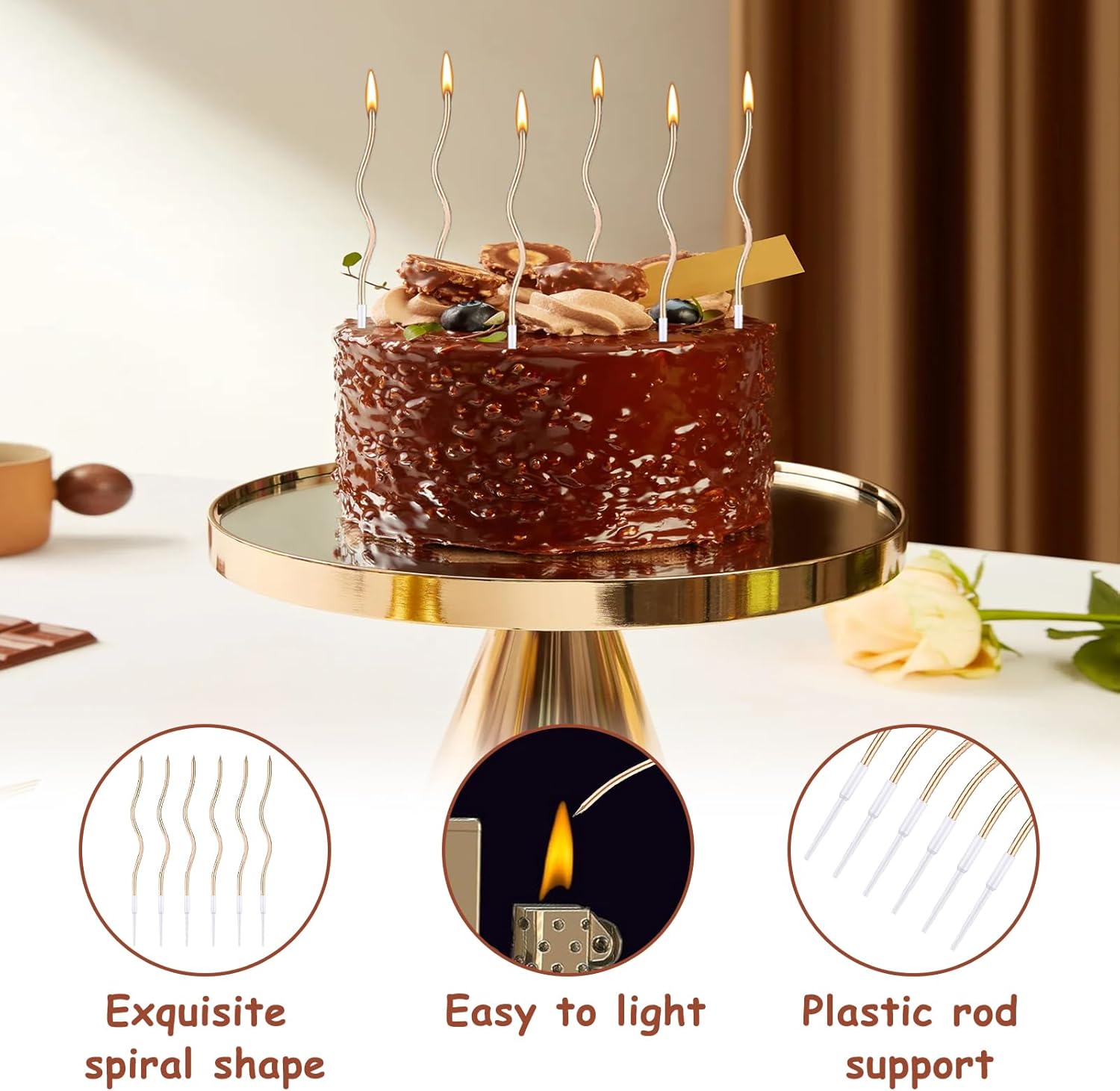 48 Candeline Compleanno a Spirale Metalliche Champagne - immagine 3