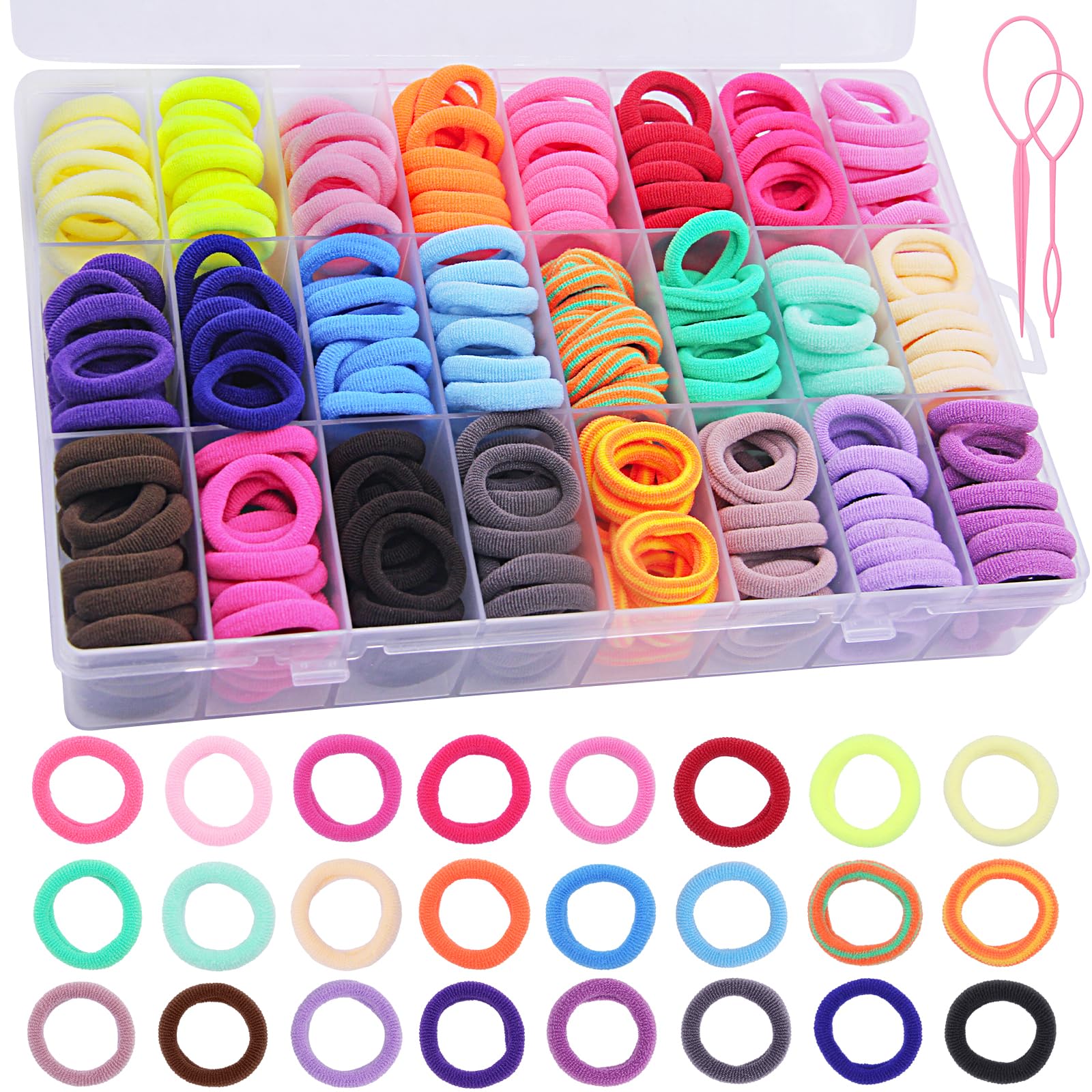 Elastici Capelli Bambina, 408 Pezzi Elastici per Capelli, 24 Colori Codini per Capelli Bambina con Organizzatrice, per Bambine