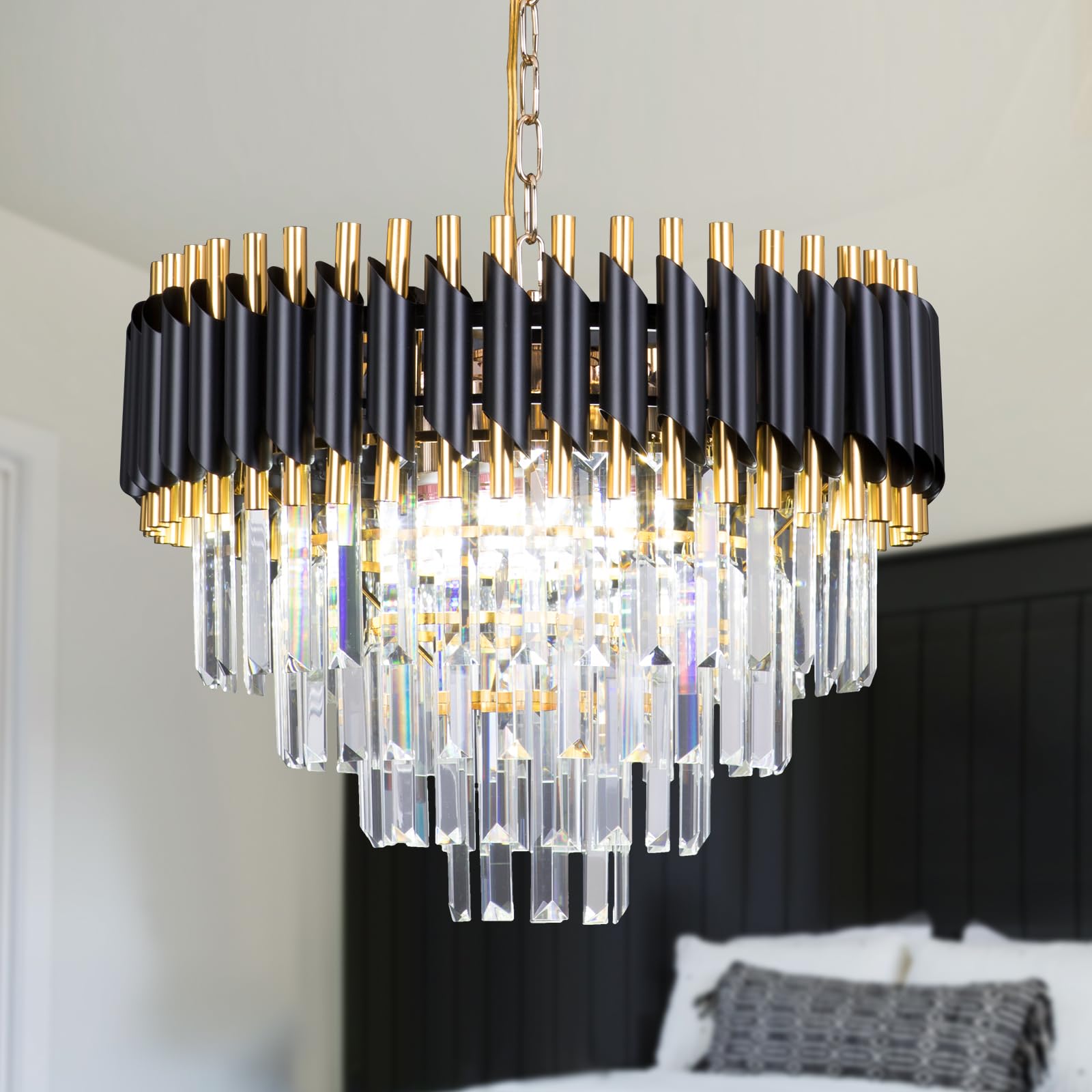 Frixchur Lampadario di Cristallo Moderno 20" Oro Nero