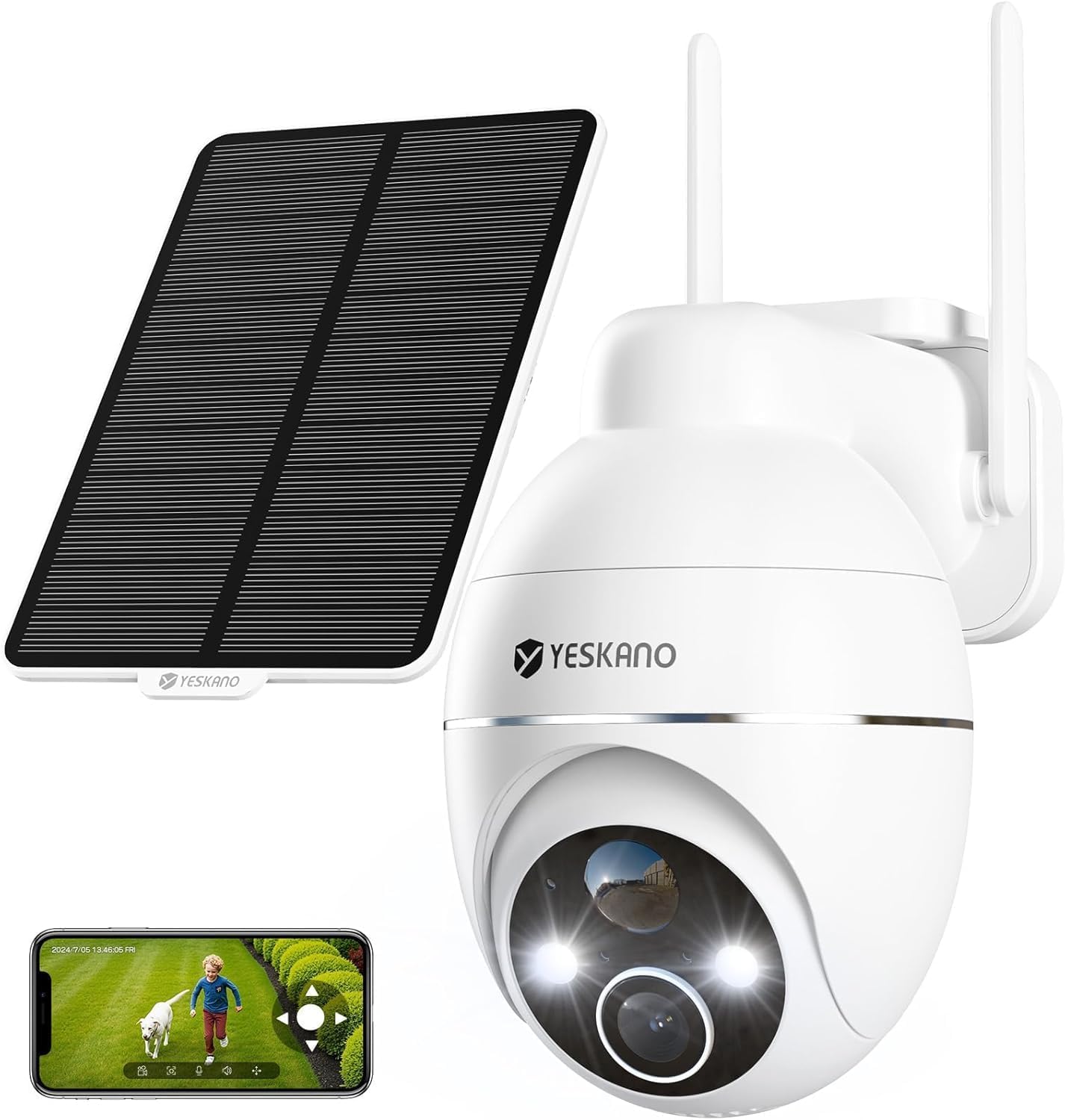 Yeskano Telecamera Wi-Fi Esterno 2K con Pannello Solare