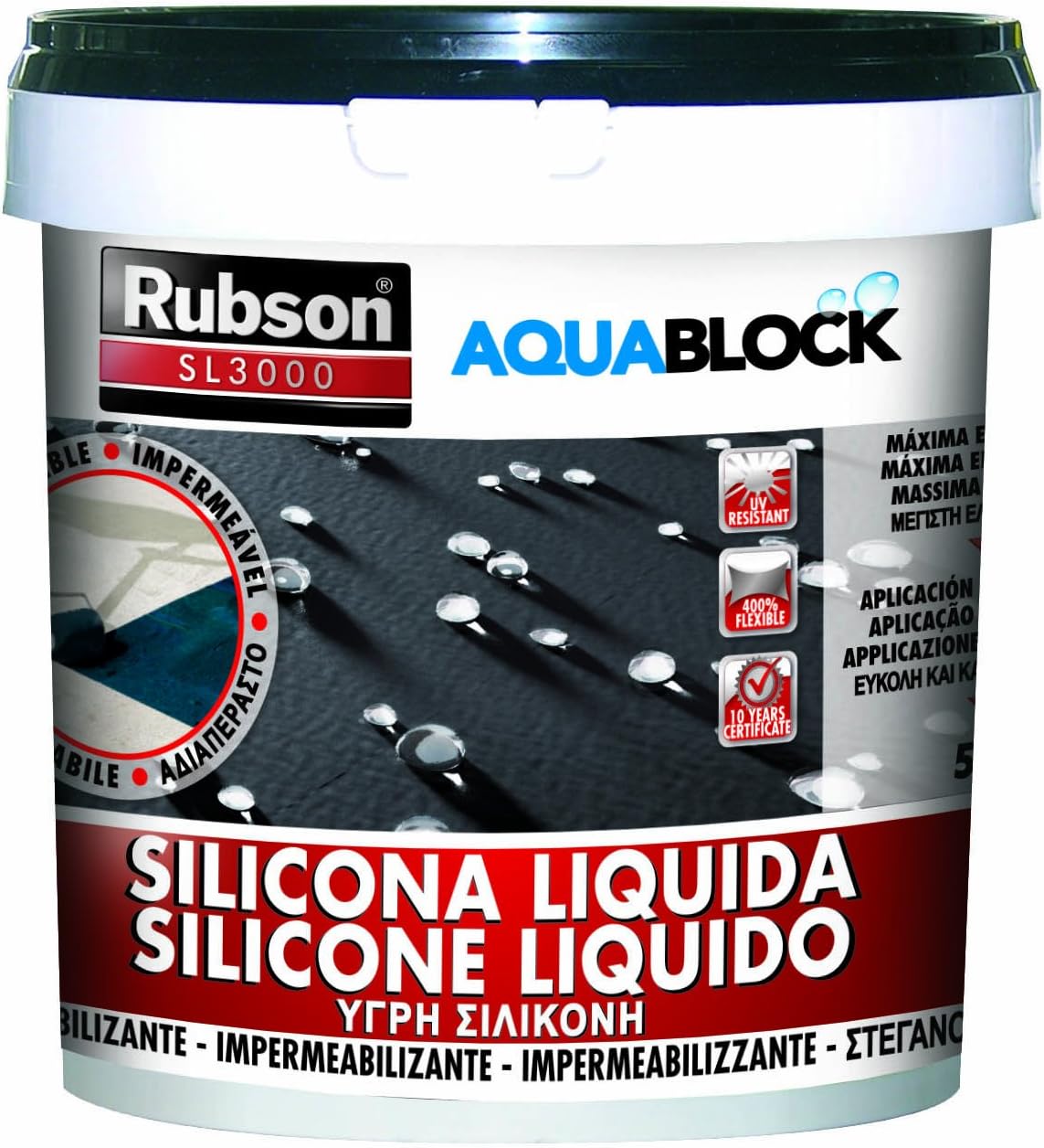 Rubson Aquablock Silicone Liquido SL3000 5kg, Nero