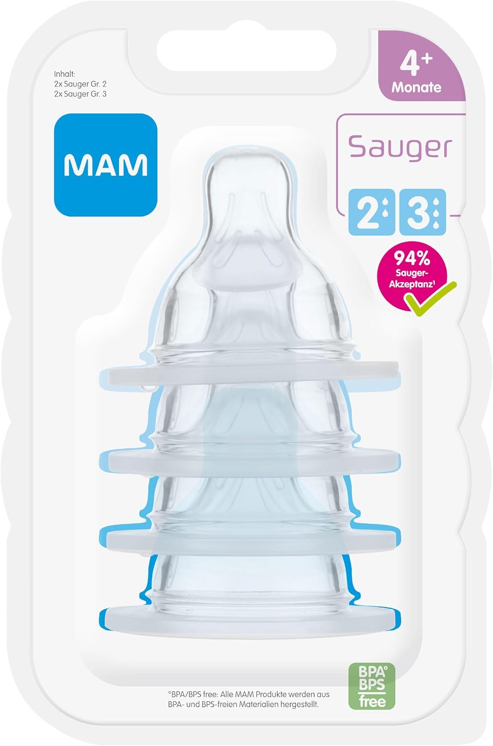 Mam Set di Tettarelle, Misura 2+3, 4 Pezzi - immagine 2