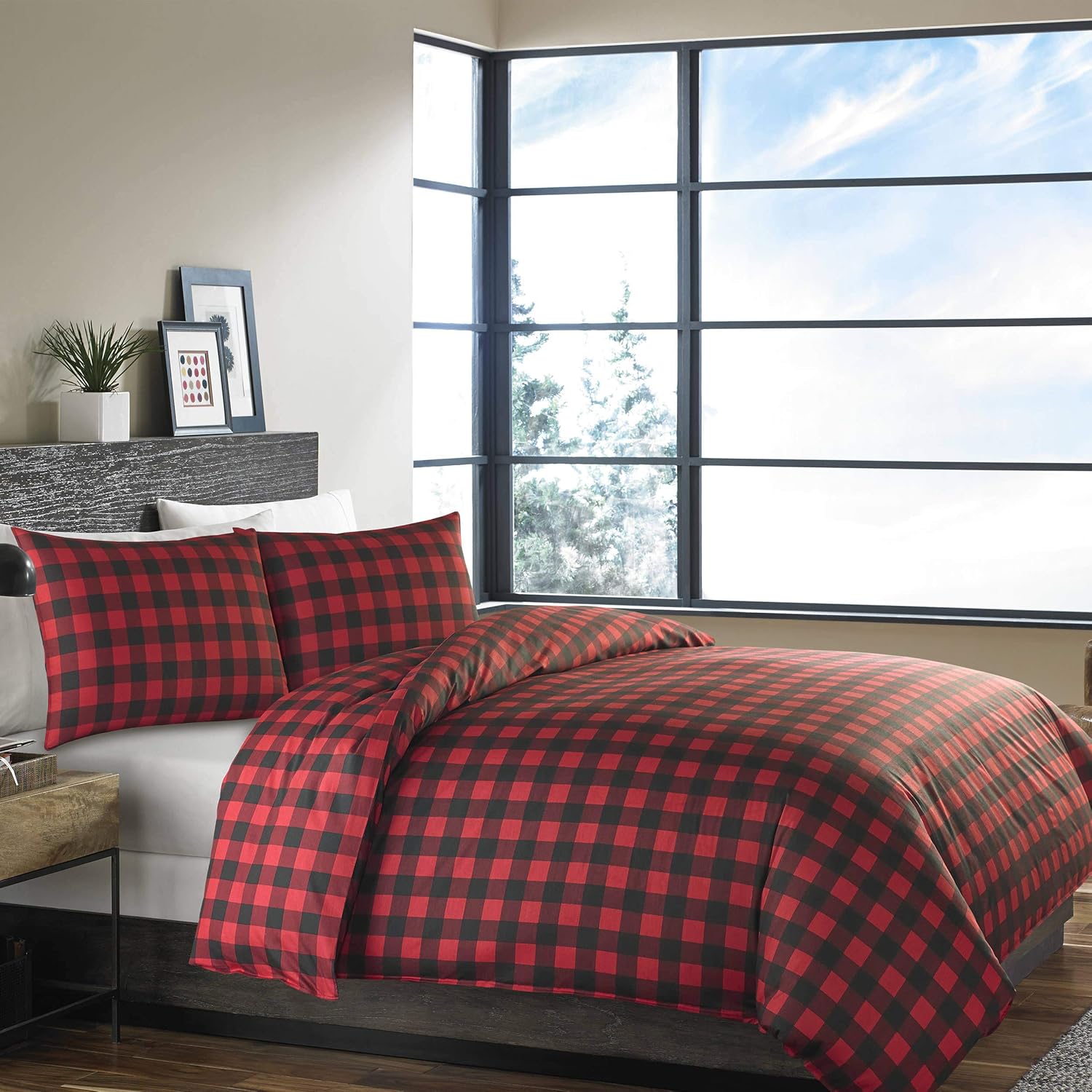 Eddie Bauer Biancheria Letto Reversibile King, Rosso/Nero - immagine 2