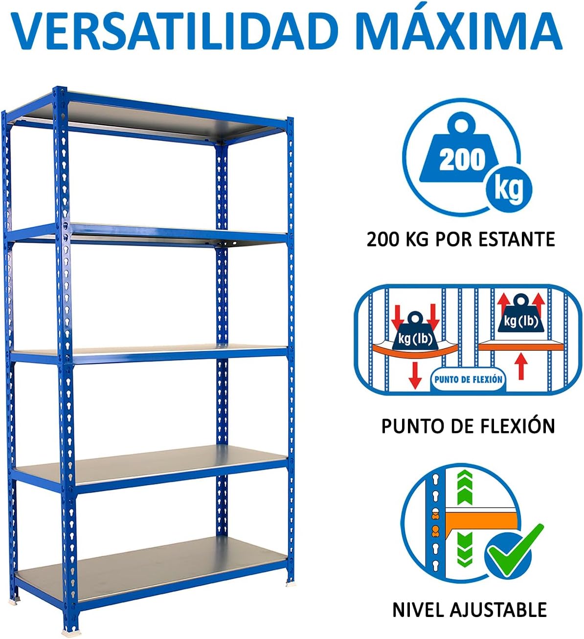 Simon Rack Scaffale Metallo Garage 5 Ripiani, Blu/Zincato - immagine 5